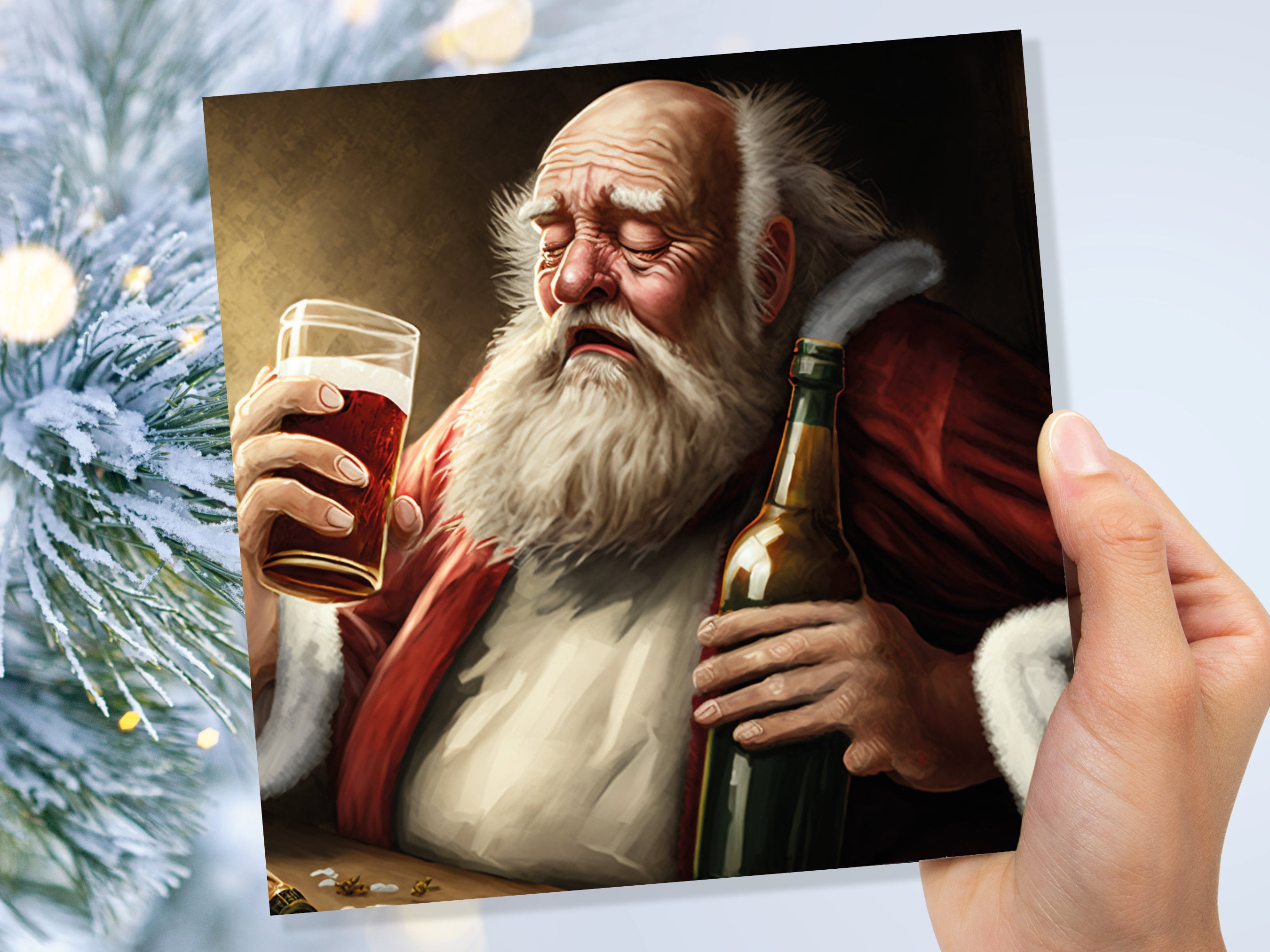 Drunk Santa Claus Christmas Card Funny Alcoholic Father Xmas Drinking Silly Gag Joke Rough Day Meme Greetings Cards Family Friends Xmas 2025 - View 3