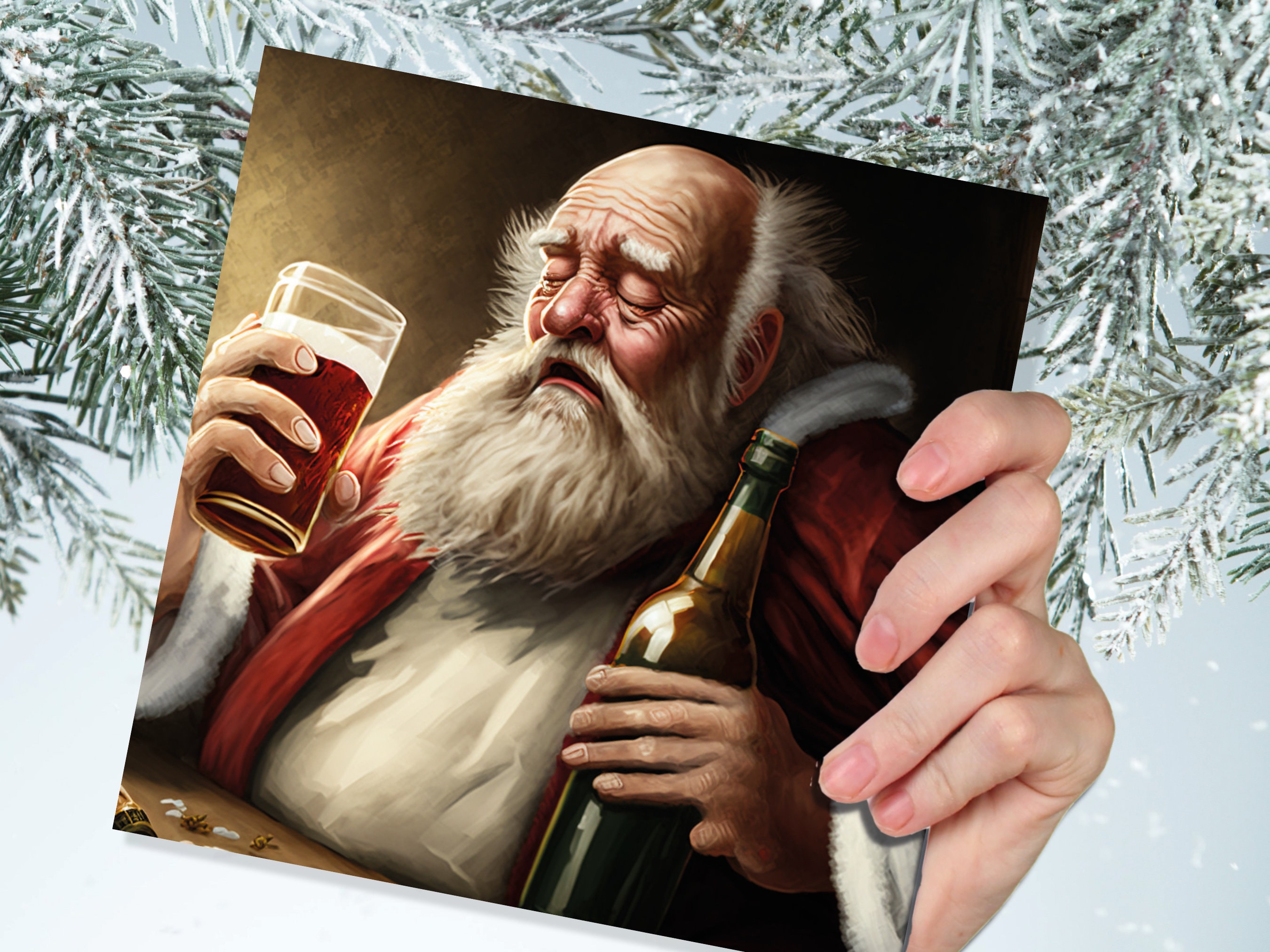 Drunk Santa Claus Christmas Card Funny Alcoholic Father Xmas Drinking Silly Gag Joke Rough Day Meme Greetings Cards Family Friends Xmas 2025 - View 7