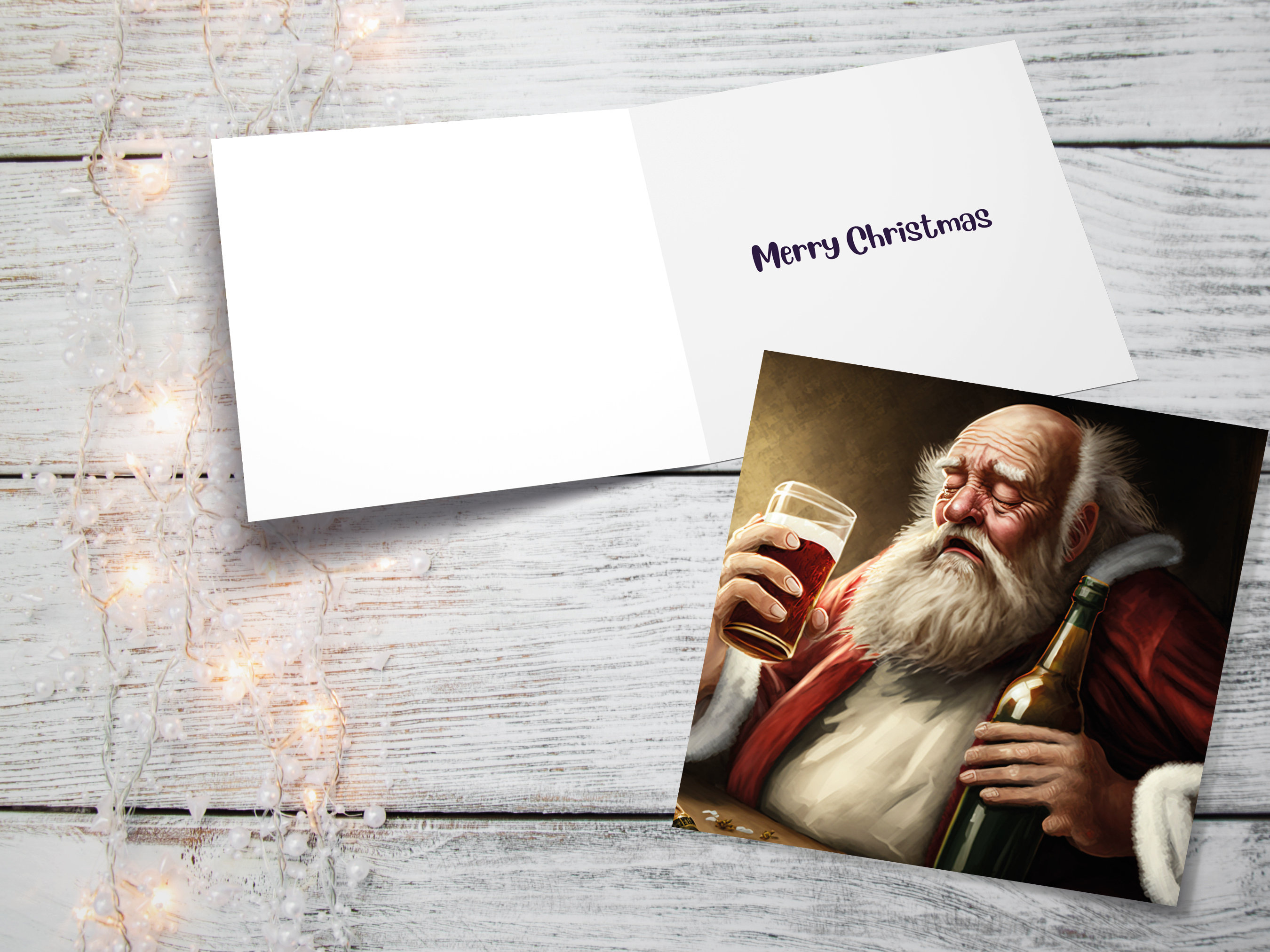 Drunk Santa Claus Christmas Card Funny Alcoholic Father Xmas Drinking Silly Gag Joke Rough Day Meme Greetings Cards Family Friends Xmas 2025 - View 2