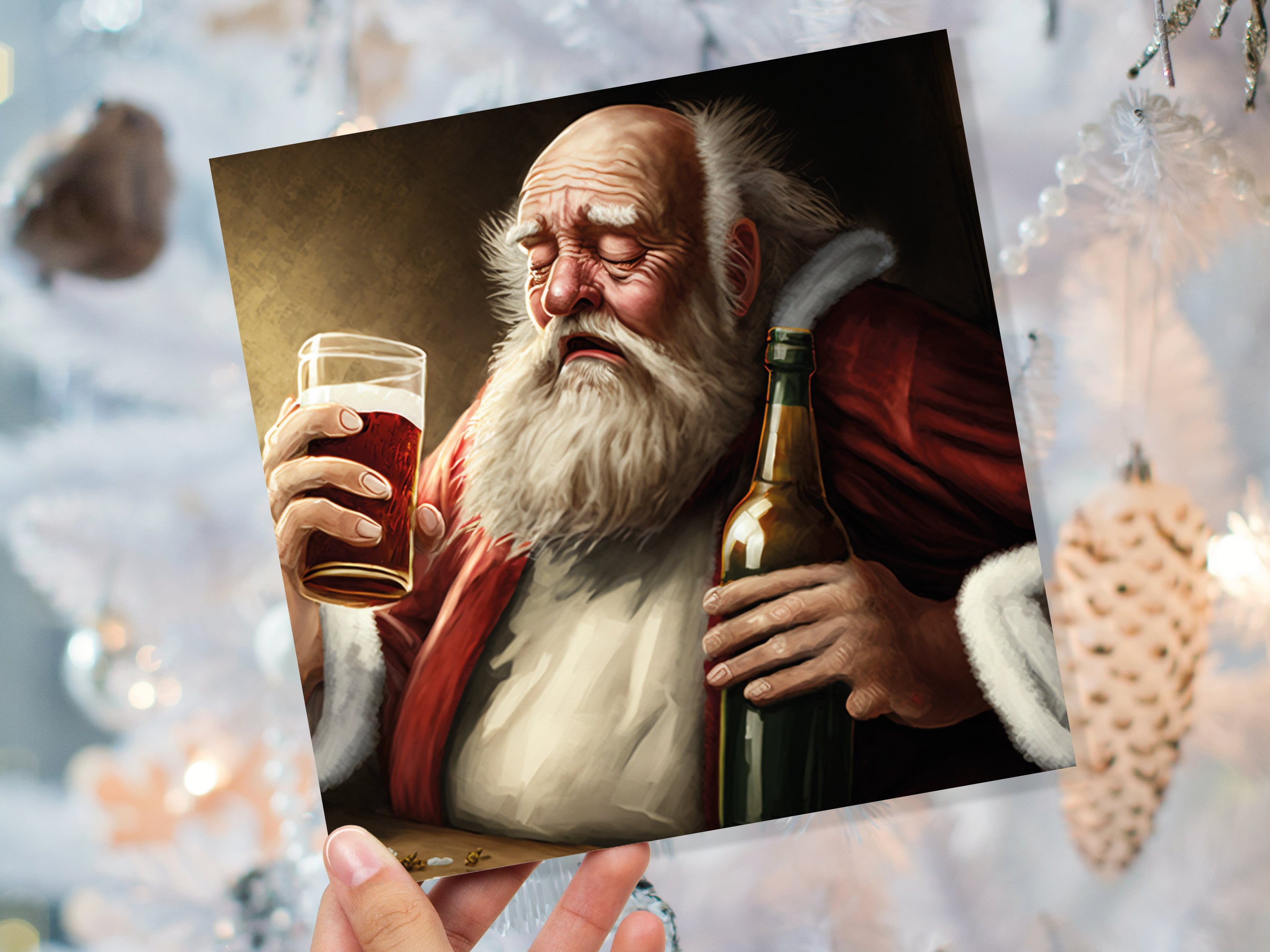 Drunk Santa Claus Christmas Card Funny Alcoholic Father Xmas Drinking Silly Gag Joke Rough Day Meme Greetings Cards Family Friends Xmas 2025 - View 5