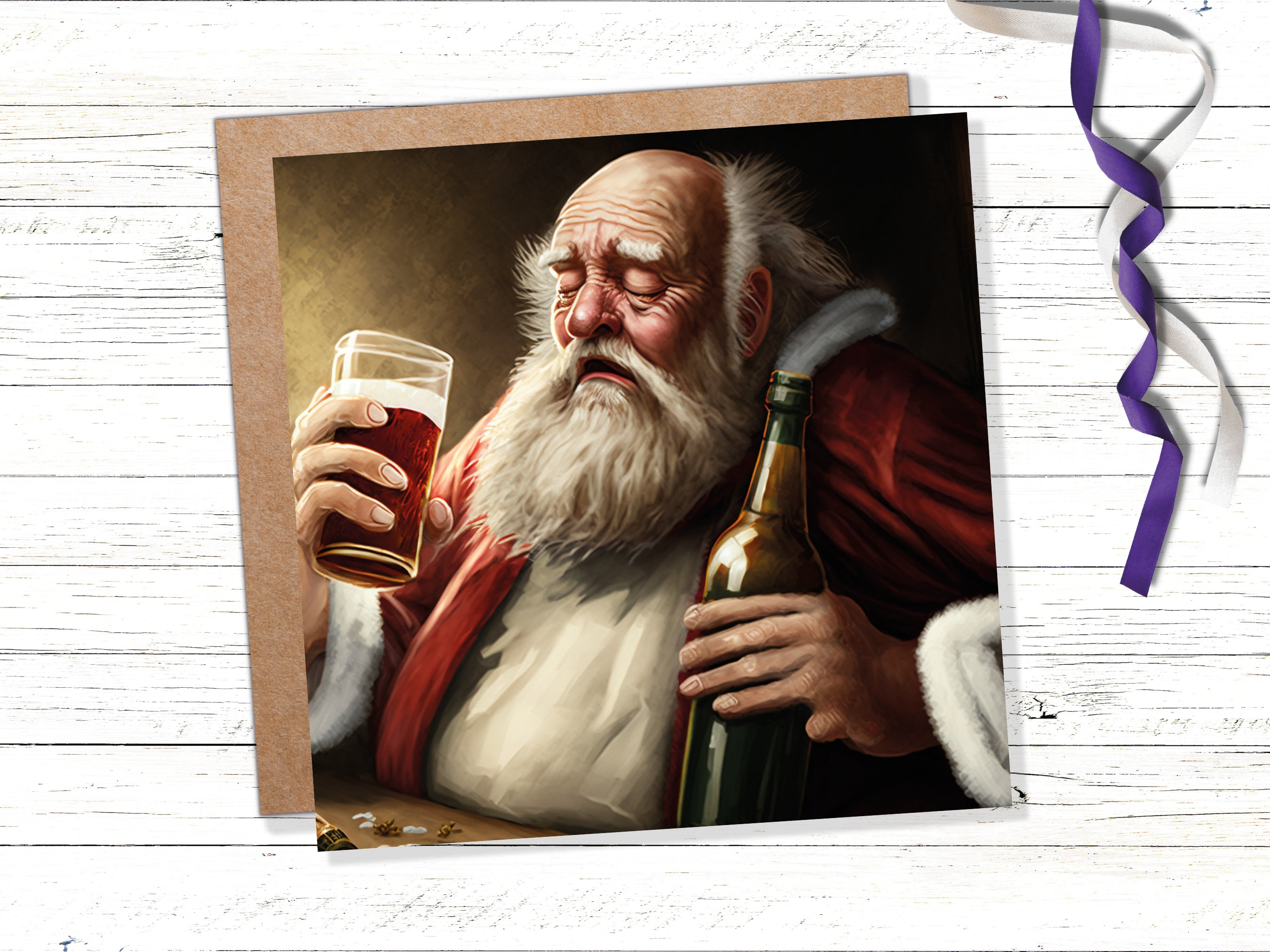 Drunk Santa Claus Christmas Card Funny Alcoholic Father Xmas Drinking Silly Gag Joke Rough Day Meme Greetings Cards Family Friends Xmas 2025 - View 10