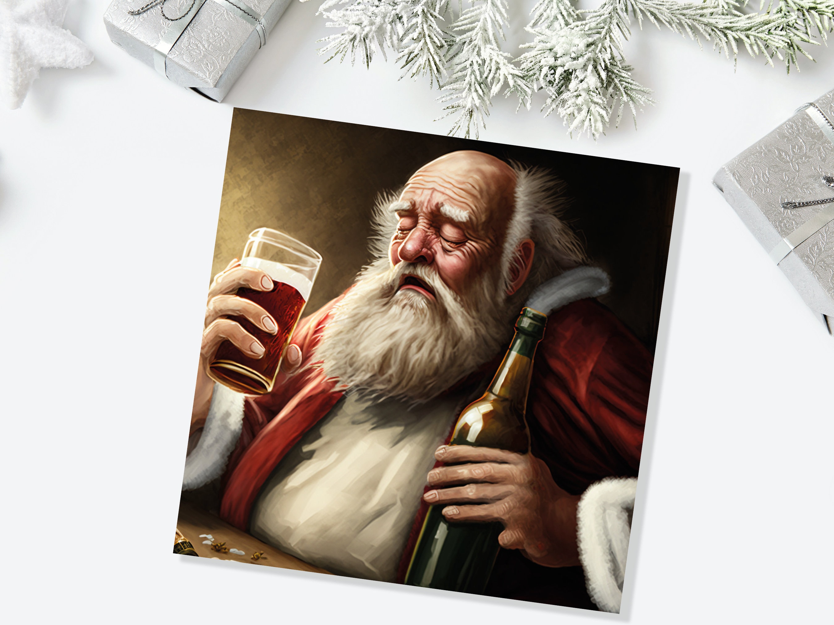 Drunk Santa Claus Christmas Card Funny Alcoholic Father Xmas Drinking Silly Gag Joke Rough Day Meme Greetings Cards Family Friends Xmas 2025