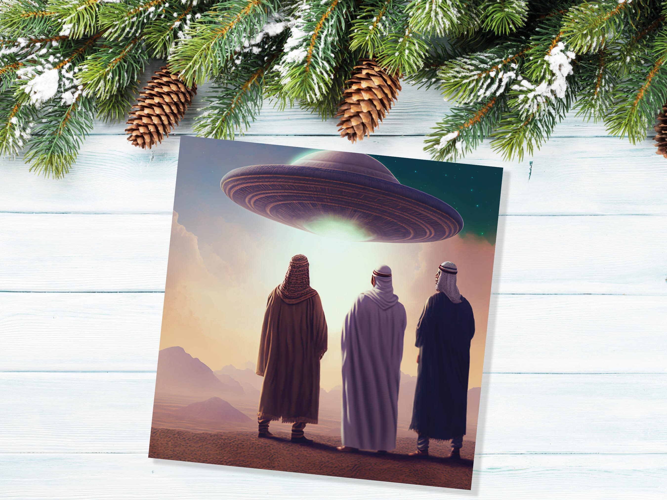 Spaceman Christmas Cards Funny Ironic Alien Came Travelling Three Wise Men Star of Bethlehem Fun Xmas Greetings Card For Family Friends 2025 - View 4