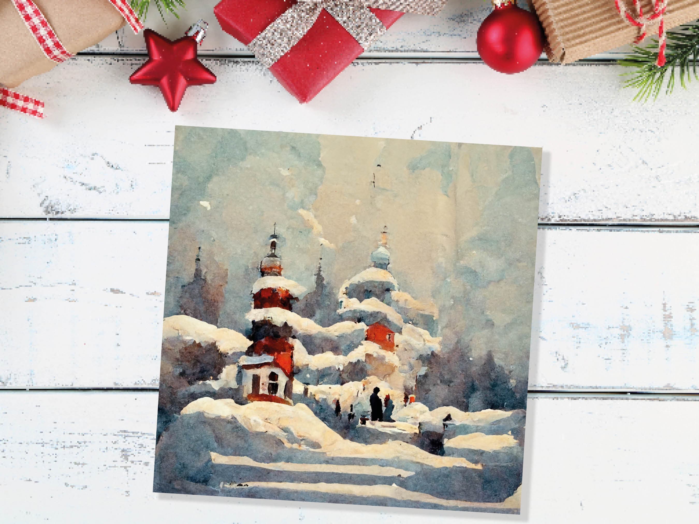Winter Snow Scene Card Impressionist Painting with Trees Winters Day Landscape Scenery Greeting Cards for Family Friends Xmas 2025 Thank You - View 5