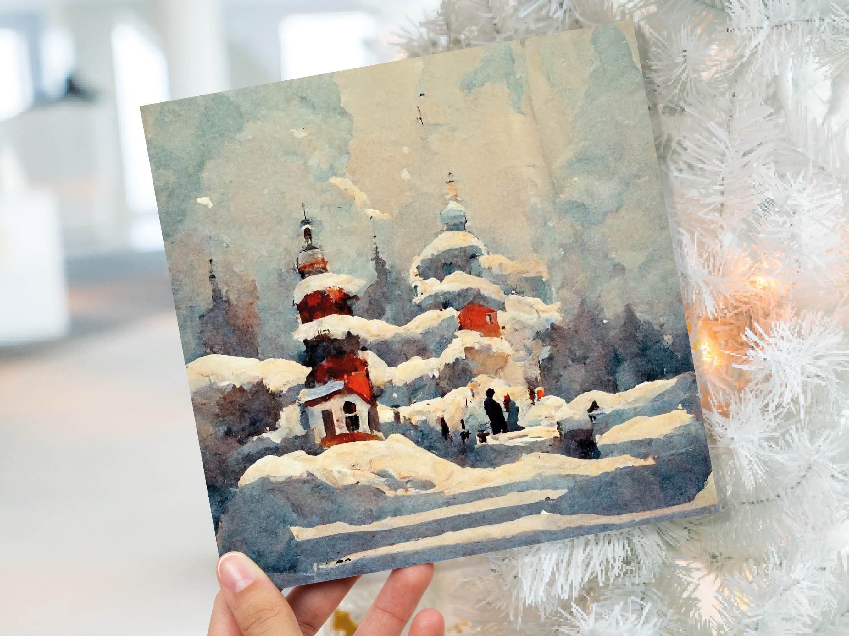 Winter Snow Scene Card Impressionist Painting with Trees Winters Day Landscape Scenery Greeting Cards for Family Friends Xmas 2025 Thank You - View 4