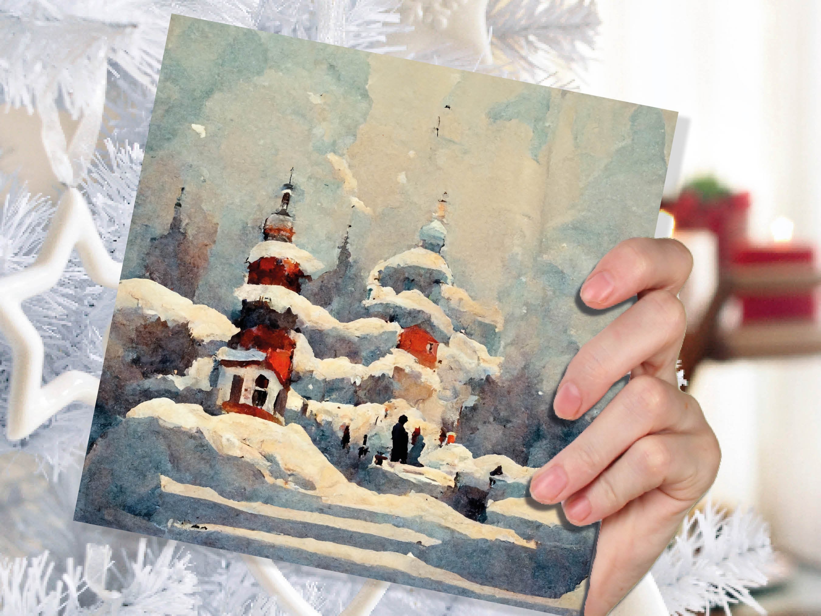 Winter Snow Scene Card Impressionist Painting with Trees Winters Day Landscape Scenery Greeting Cards for Family Friends Xmas 2025 Thank You - View 3