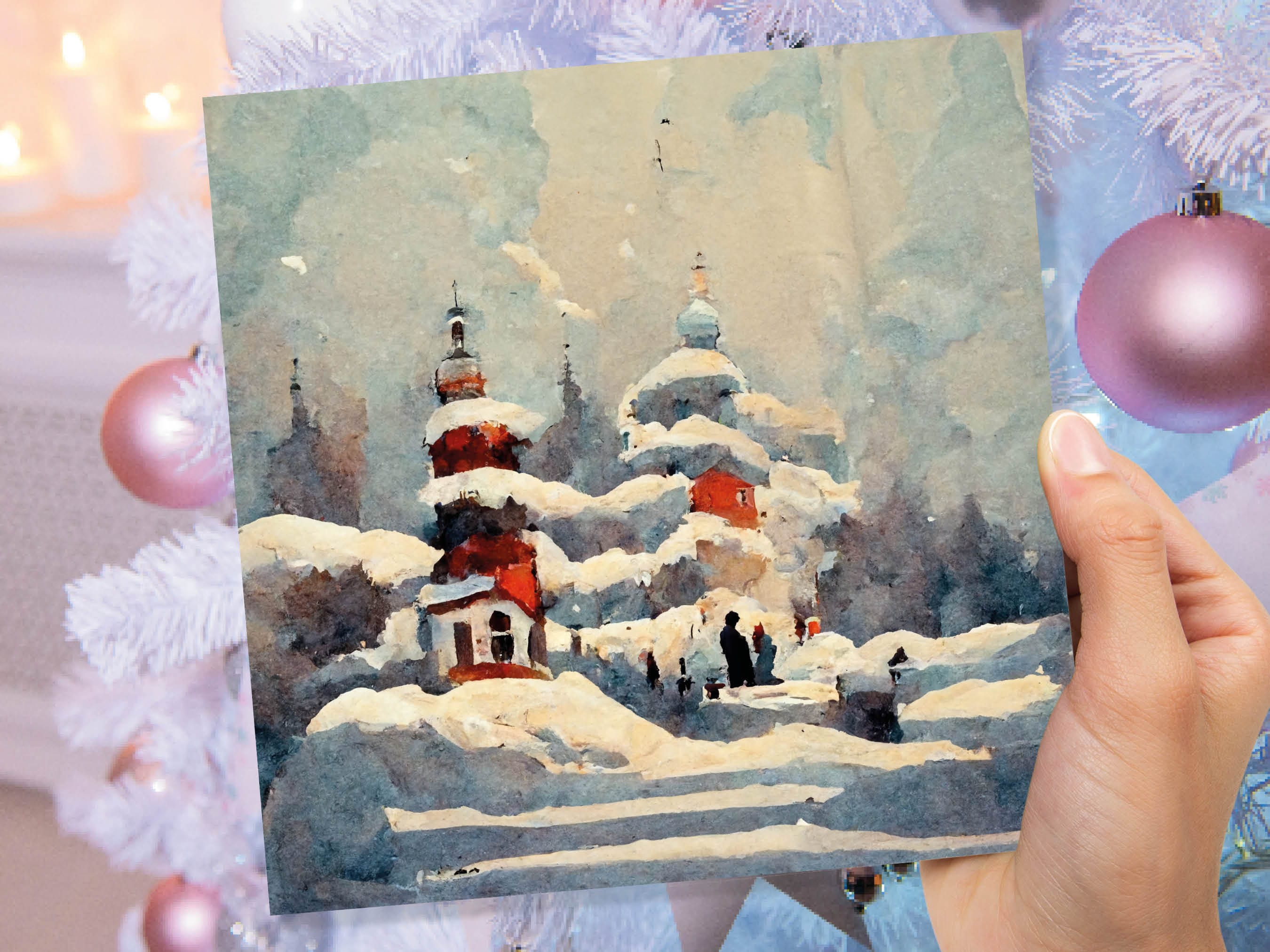 Winter Snow Scene Card Impressionist Painting with Trees Winters Day Landscape Scenery Greeting Cards for Family Friends Xmas 2025 Thank You - View 6
