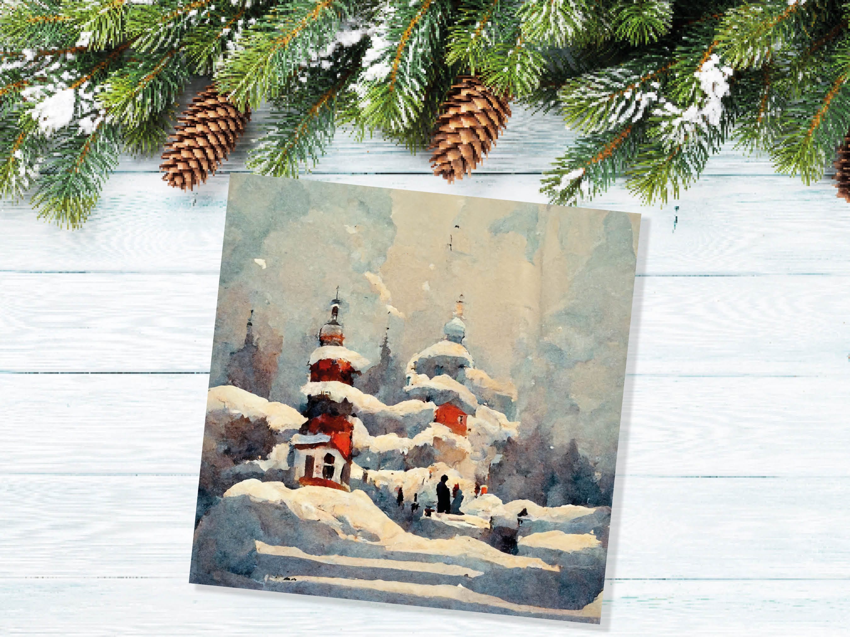 Winter Snow Scene Card Impressionist Painting with Trees Winters Day Landscape Scenery Greeting Cards for Family Friends Xmas 2025 Thank You - View 2