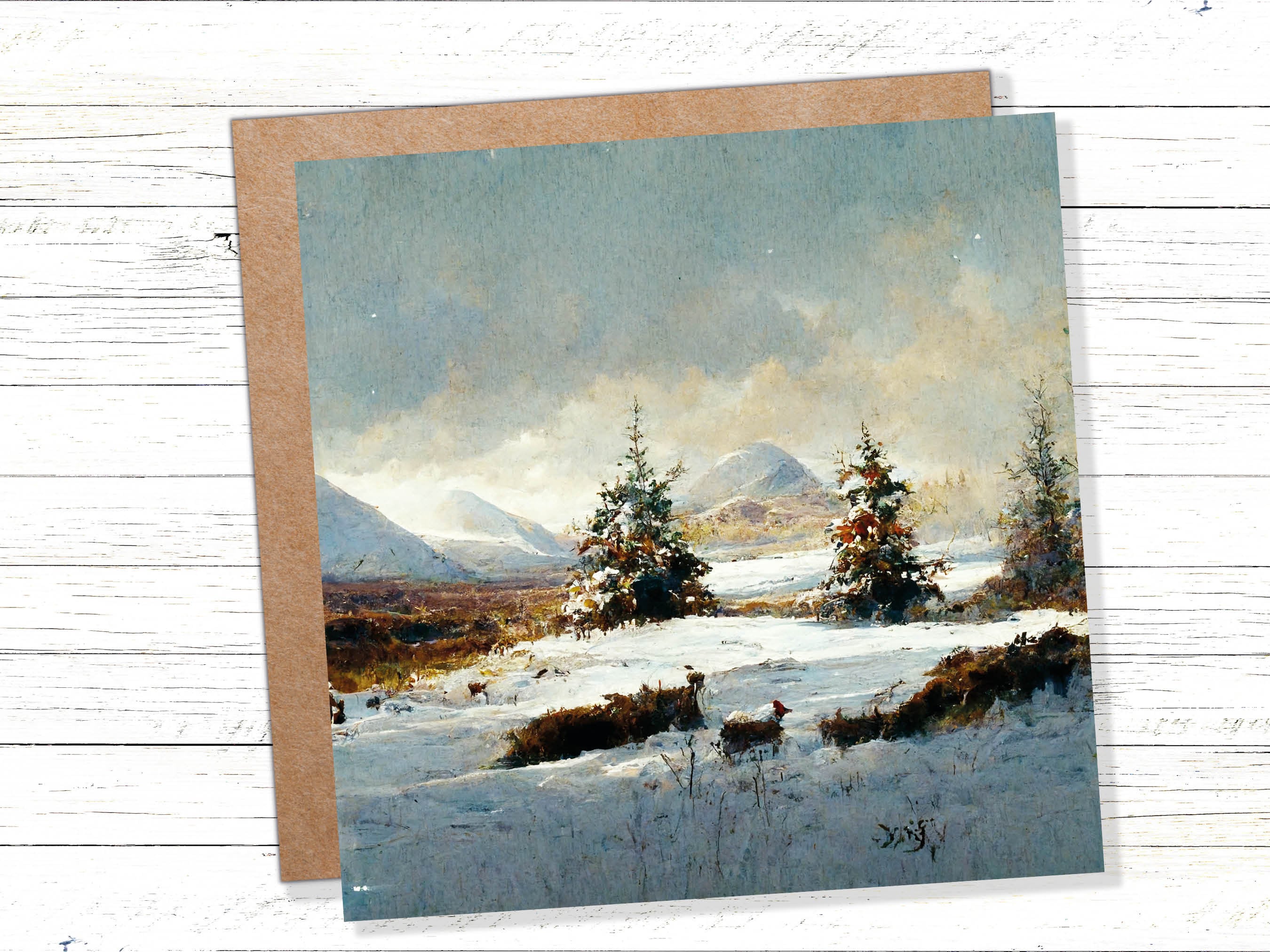 Winter Scene Landscape Card with Snowy Deer Scotland Snow Painting Unique Traditional Greetings Cards For Family Friends Xmas 2025 Thank You - View 3
