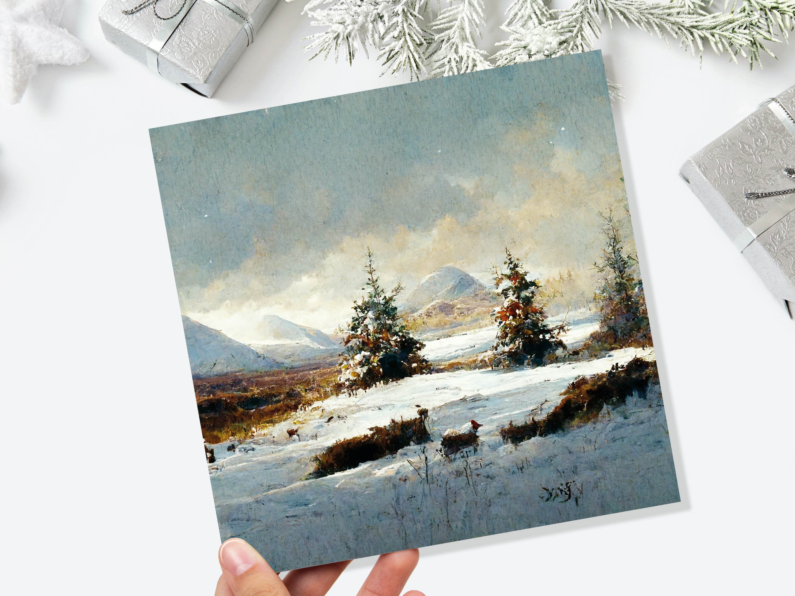 Winter Scene Landscape Card with Snowy Deer Scotland Snow Painting Unique Traditional Greetings Cards For Family Friends Xmas 2025 Thank You - View 8