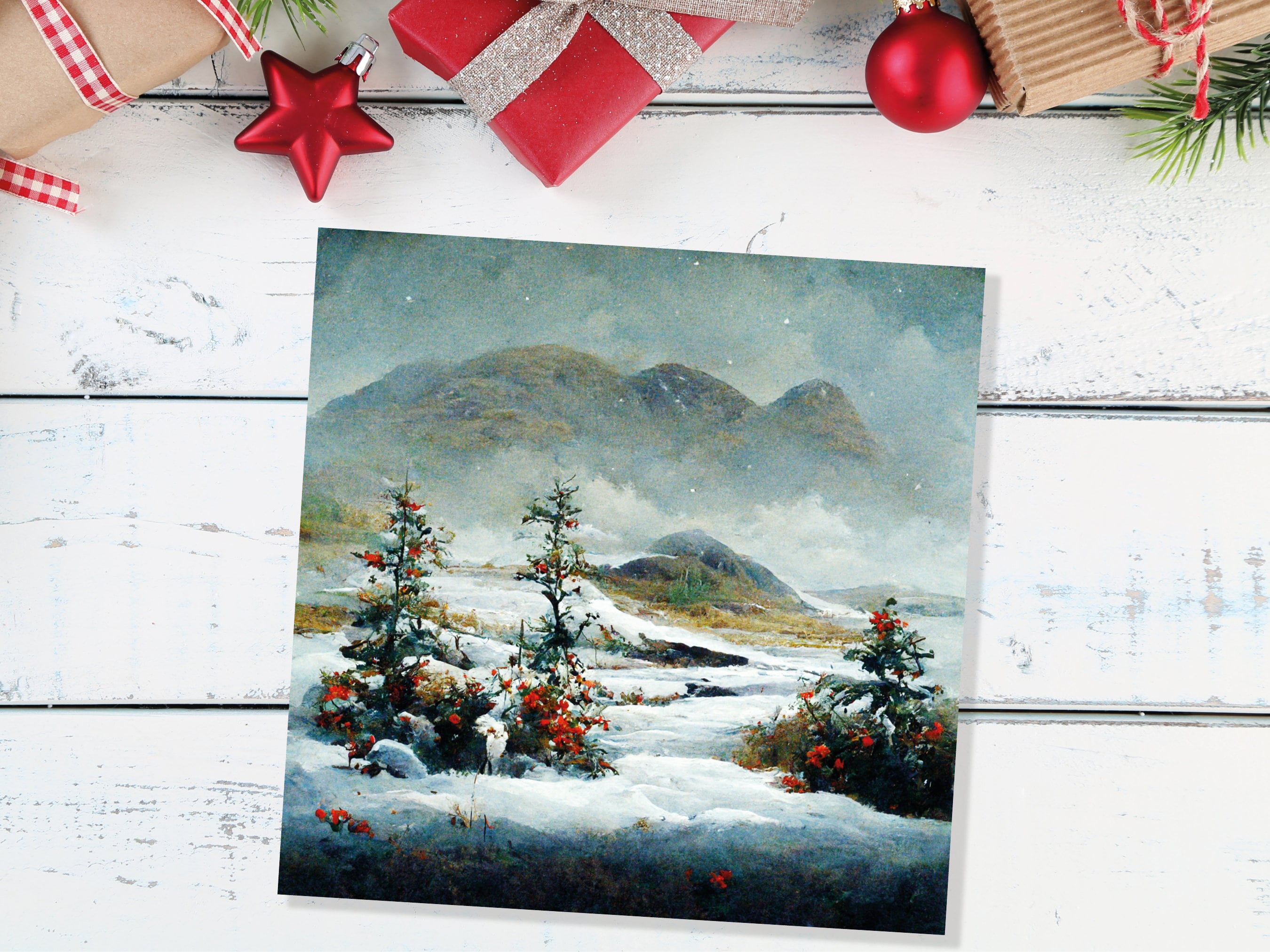 Traditional Snow Scene Card with Snowy Scottish Landscape Mountains Trees Painting Greetings Cards for Family Friends Xmas 2025 Thank You - View 7