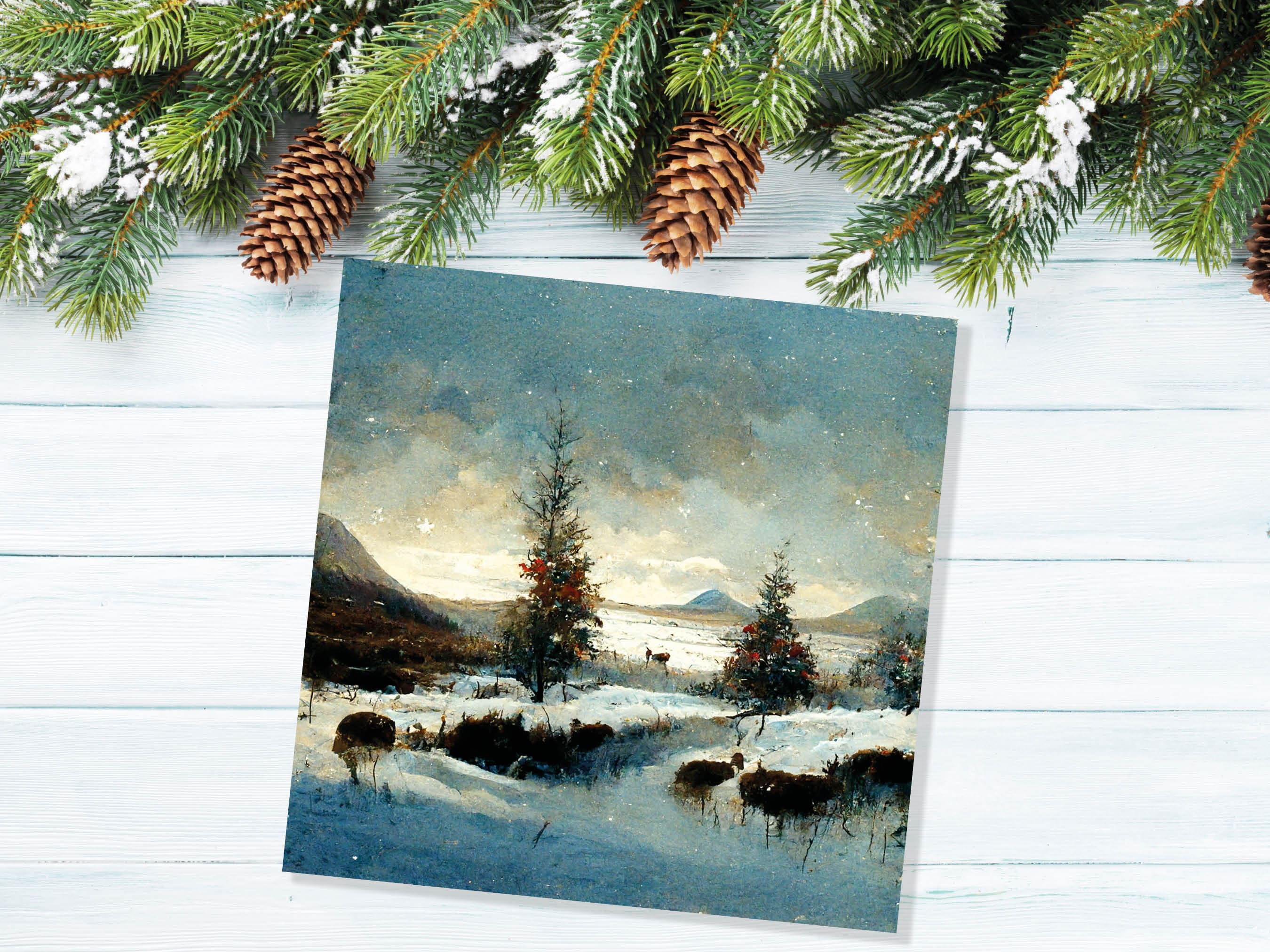 Winter Snow Scene Card with Snowy Landscape Mountains Scottish Glen Trees Painting Greetings Cards for Family Friends Christmas Thank You - View 3