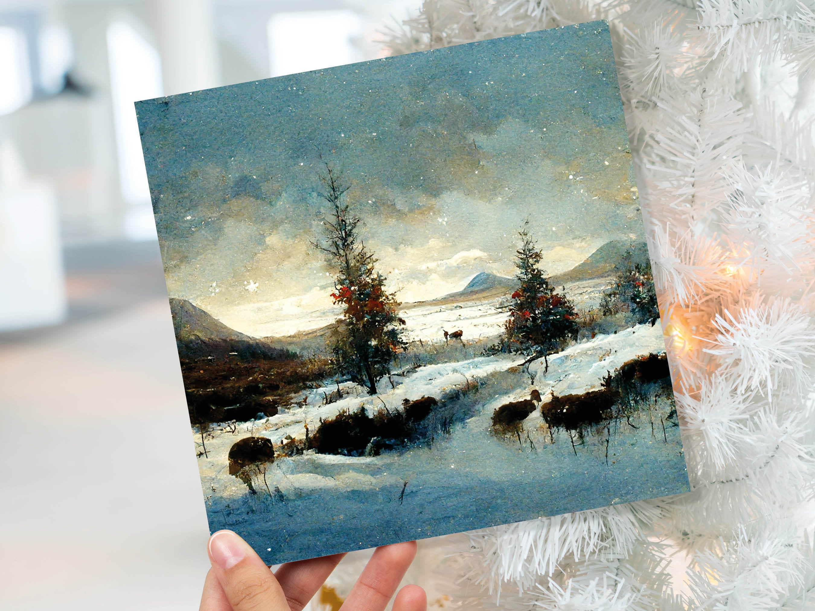 Winter Snow Scene Card with Snowy Landscape Mountains Scottish Glen Trees Painting Greetings Cards for Family Friends Christmas Thank You - View 8