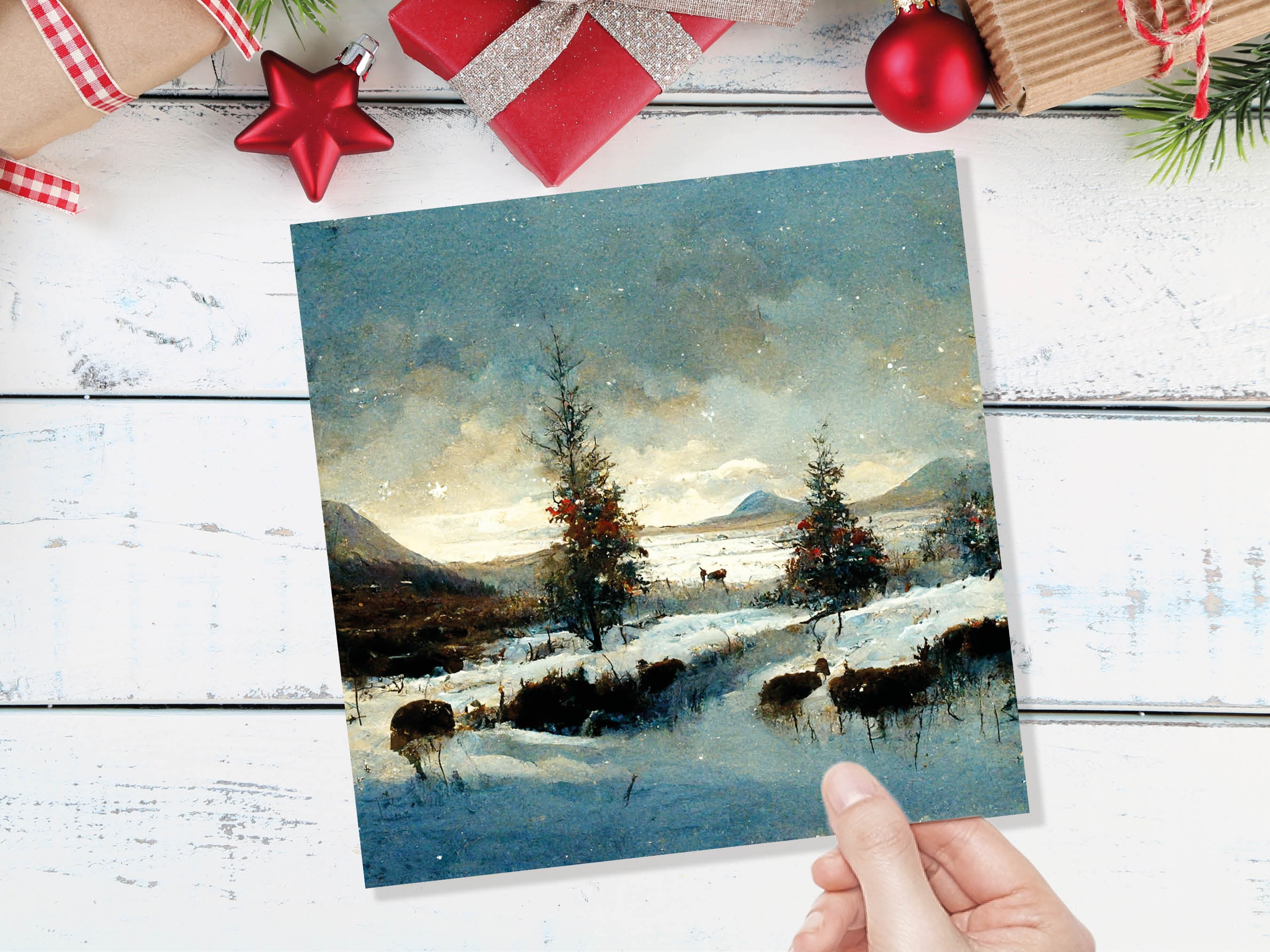 Winter Snow Scene Card with Snowy Landscape Mountains Scottish Glen Trees Painting Greetings Cards for Family Friends Christmas Thank You - View 7