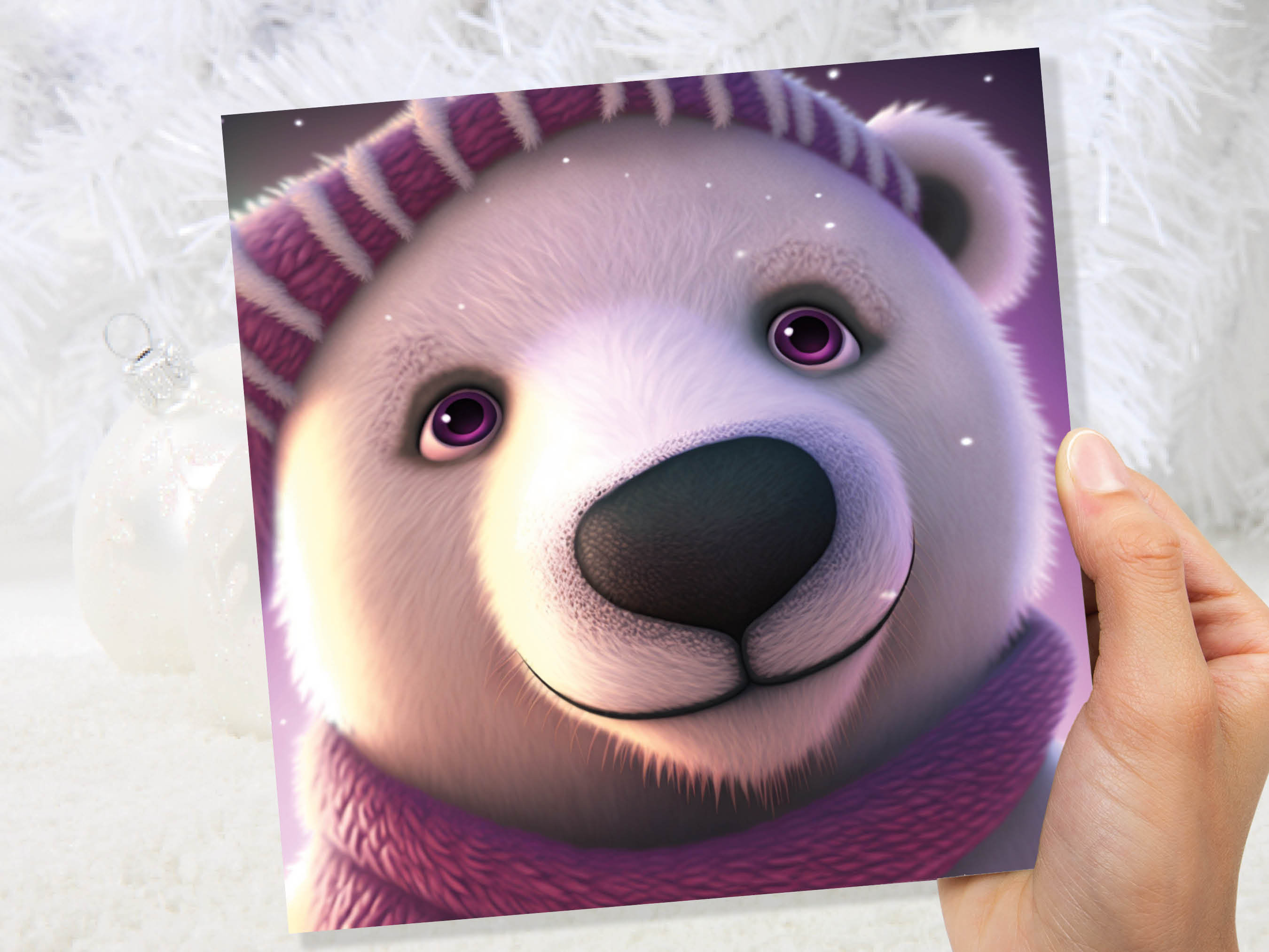 Cute Polar Bear Card Purple and White Winter Cub Wearing Hat Scarf Thank You Greetings Cards For Family Best Friends Xmas 2025 Thank You