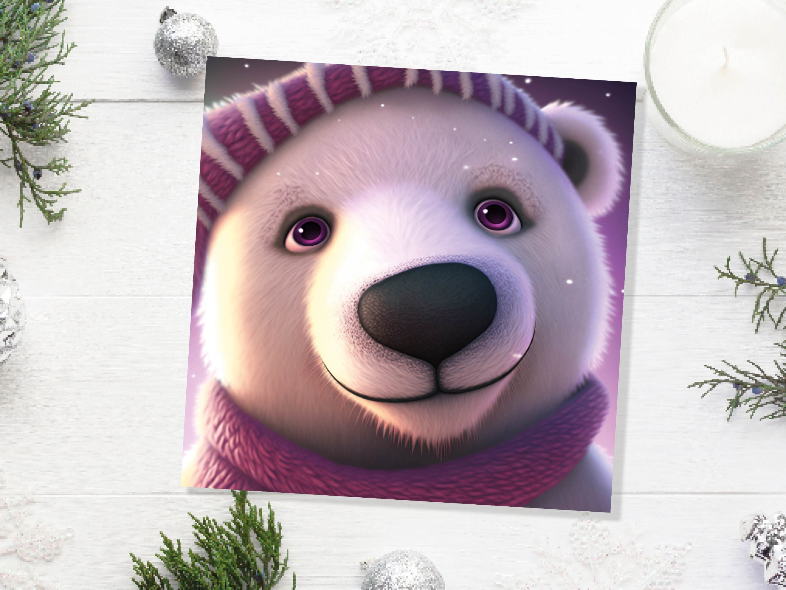 Cute Polar Bear Card Purple and White Winter Cub Wearing Hat Scarf Thank You Greetings Cards For Family Best Friends Xmas 2025 Thank You - View 9