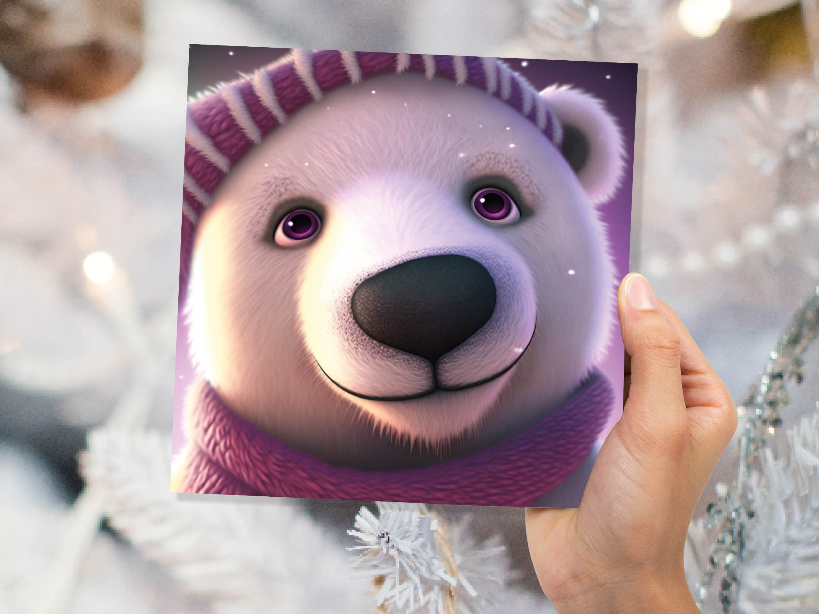 Cute Polar Bear Card Purple and White Winter Cub Wearing Hat Scarf Thank You Greetings Cards For Family Best Friends Xmas 2025 Thank You - View 6