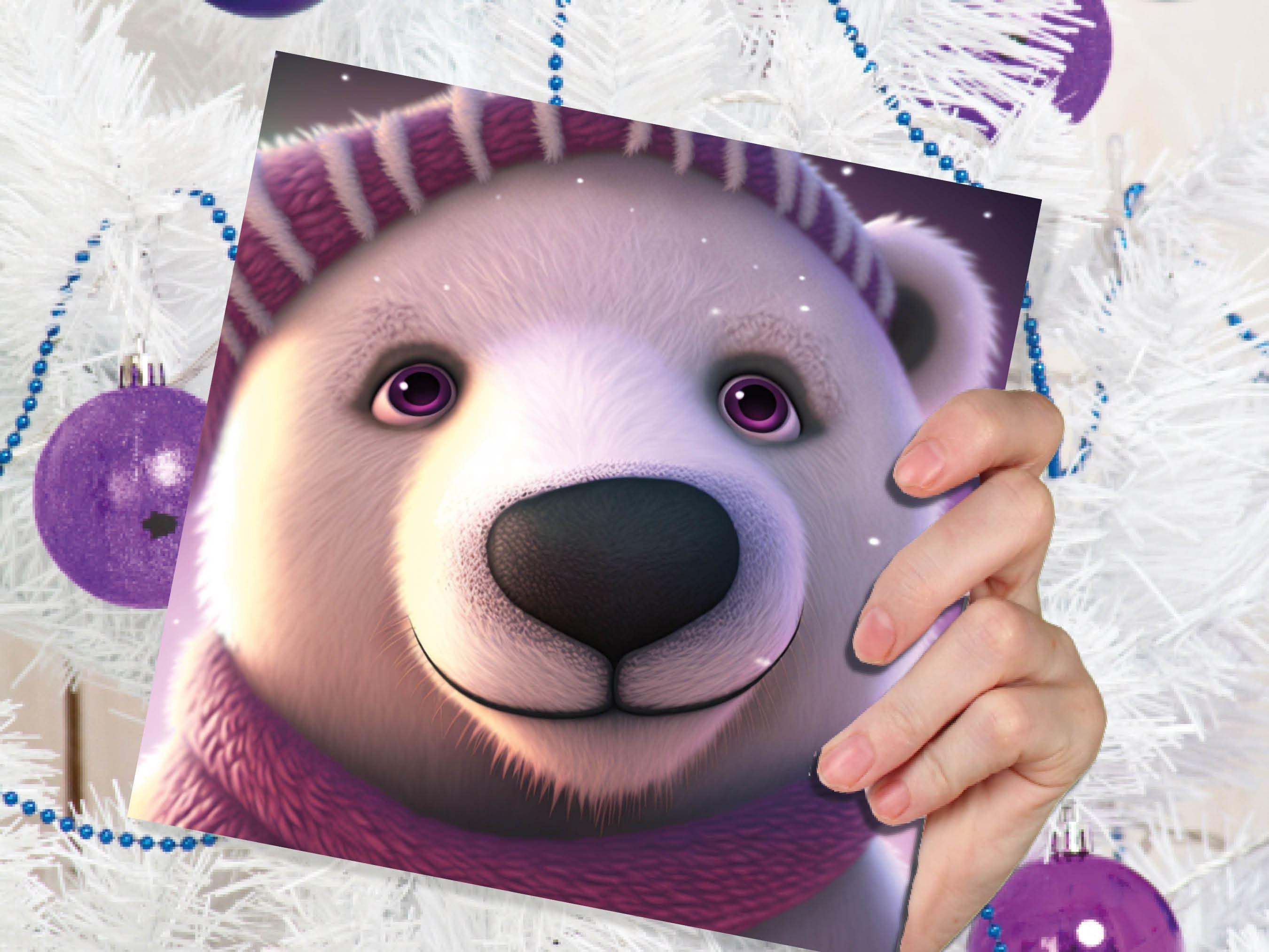 Cute Polar Bear Card Purple and White Winter Cub Wearing Hat Scarf Thank You Greetings Cards For Family Best Friends Xmas 2025 Thank You - View 4