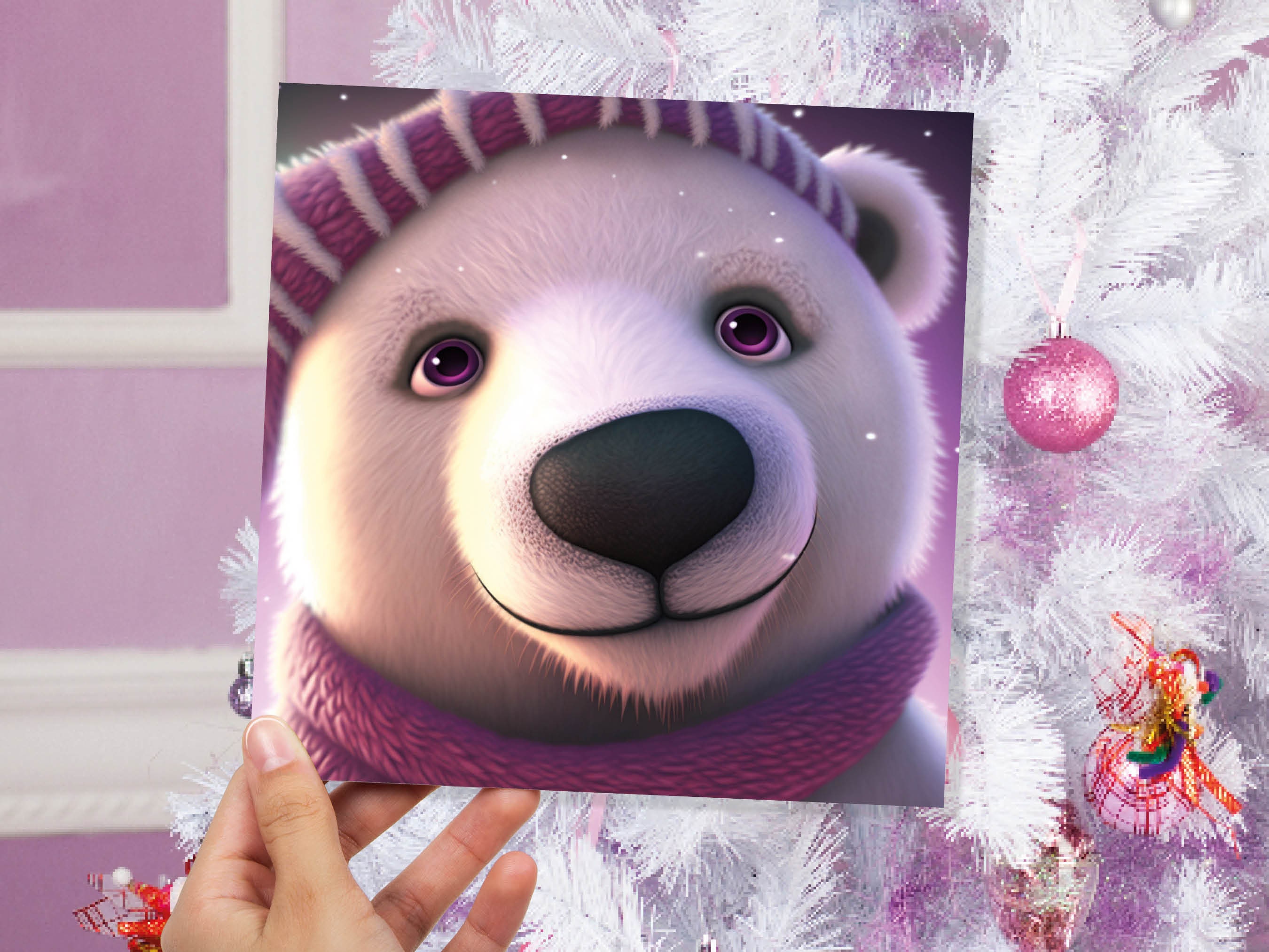 Cute Polar Bear Card Purple and White Winter Cub Wearing Hat Scarf Thank You Greetings Cards For Family Best Friends Xmas 2025 Thank You - View 5