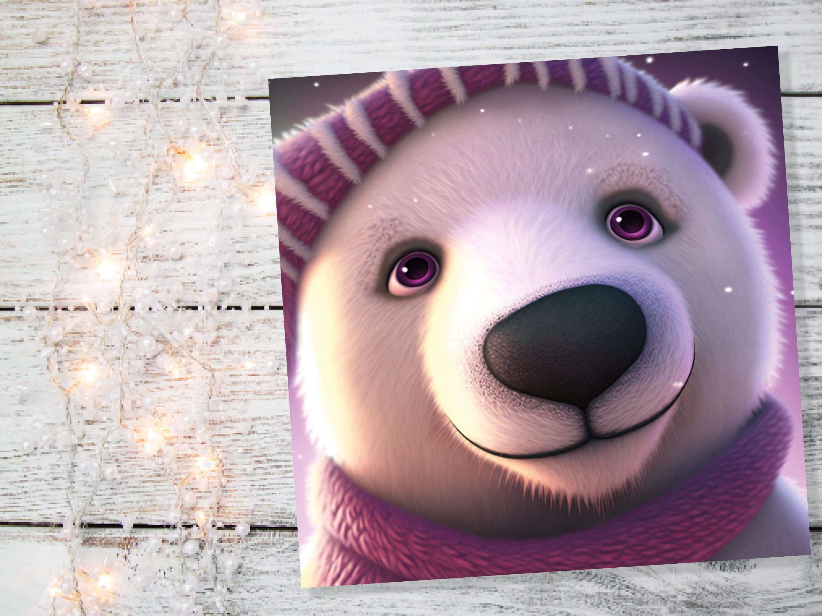 Cute Polar Bear Card Purple and White Winter Cub Wearing Hat Scarf Thank You Greetings Cards For Family Best Friends Xmas 2025 Thank You - View 8
