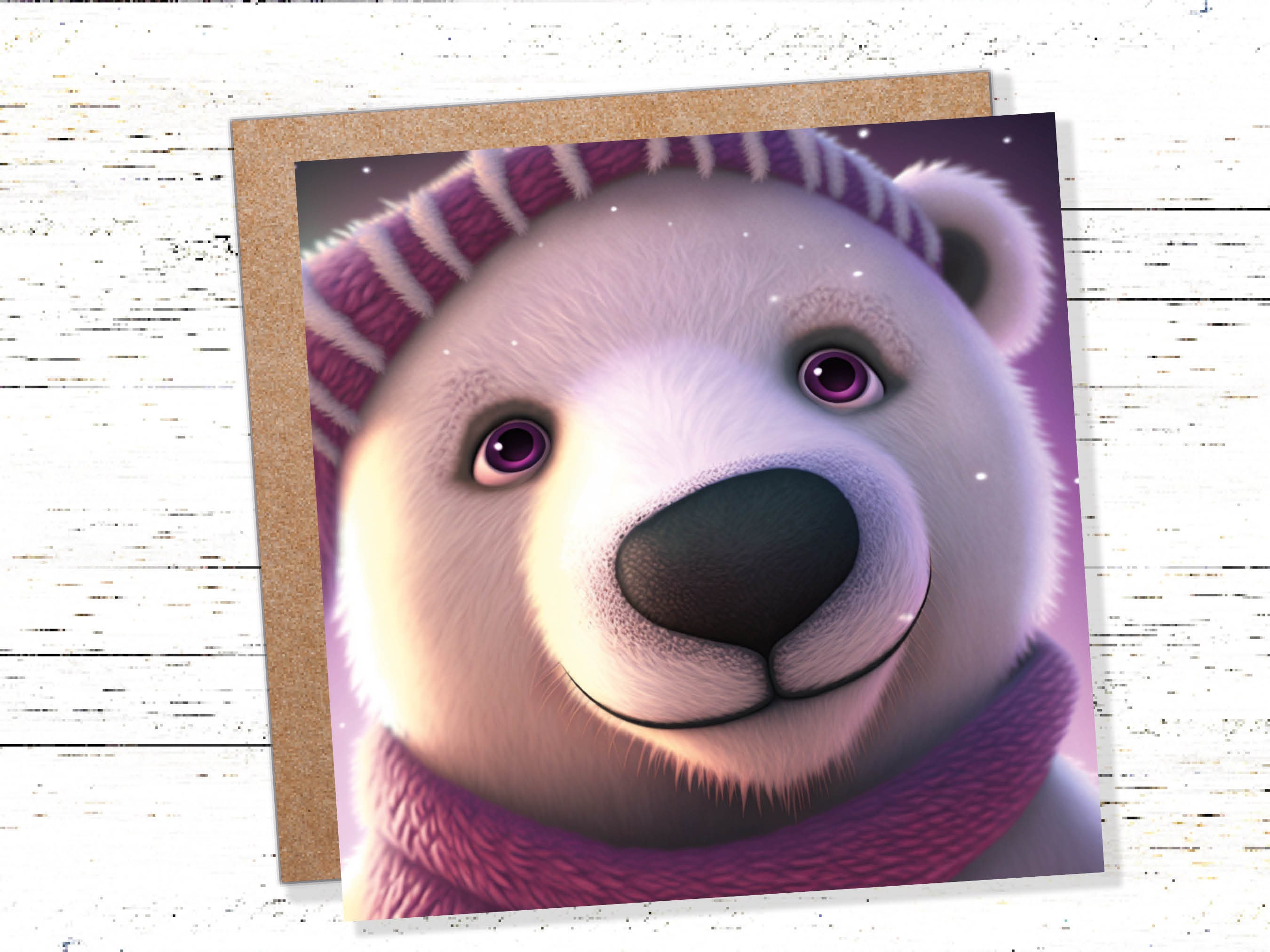 Cute Polar Bear Card Purple and White Winter Cub Wearing Hat Scarf Thank You Greetings Cards For Family Best Friends Xmas 2025 Thank You - View 3