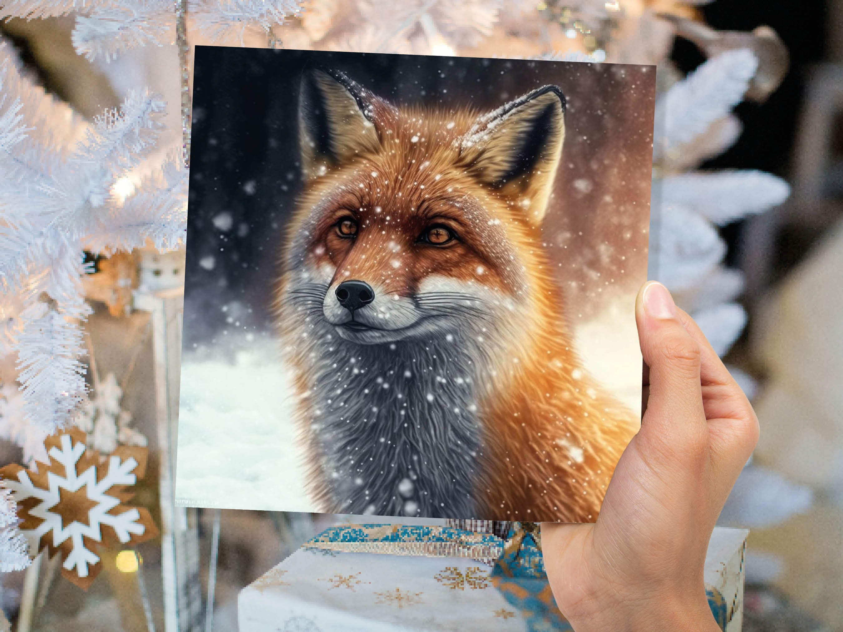 Winter Fox Card Festive Snowy Scene Snowing Tranquil Peaceful Watching Snow Fall Greetings Cards For Family Best Friends Xmas 2025 Thank You - View 4