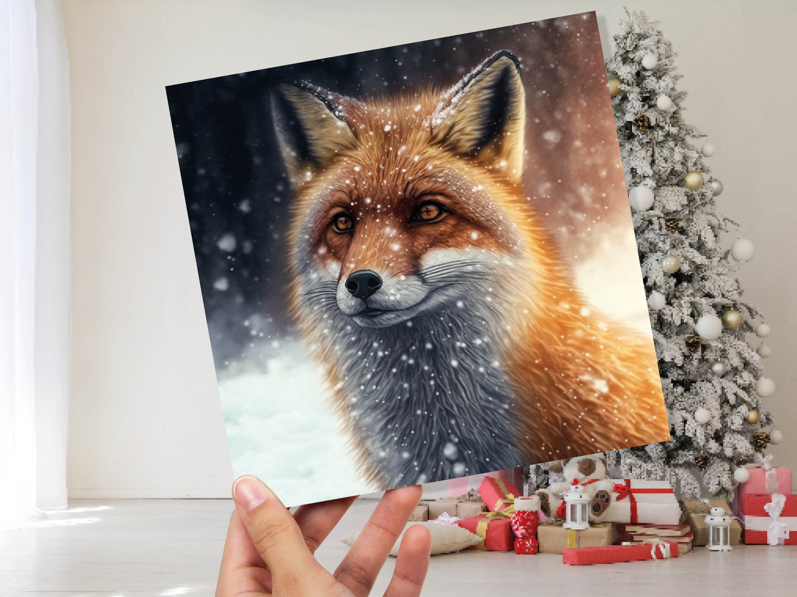 Winter Fox Card Festive Snowy Scene Snowing Tranquil Peaceful Watching Snow Fall Greetings Cards For Family Best Friends Xmas 2025 Thank You - View 9