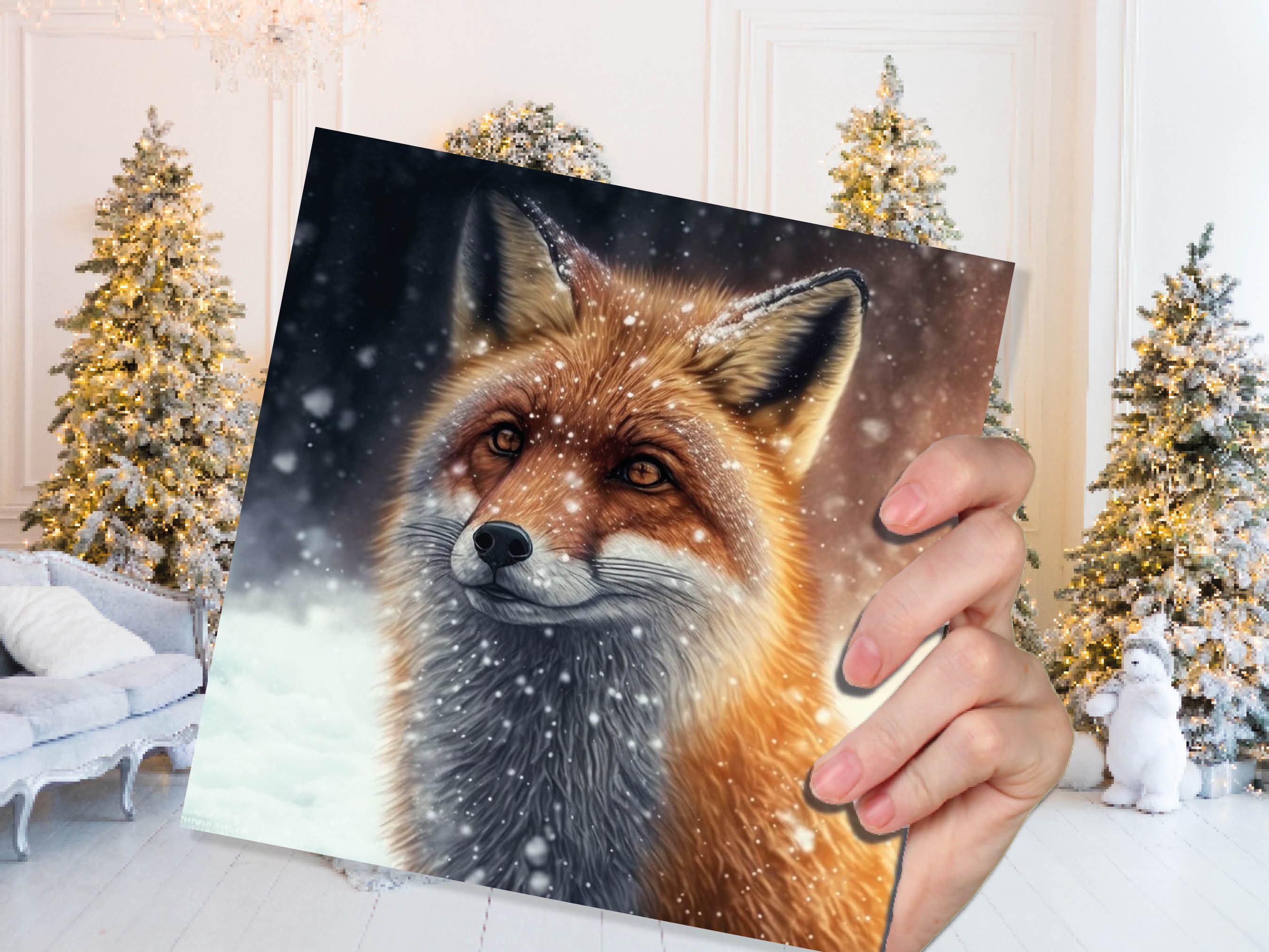 Winter Fox Card Festive Snowy Scene Snowing Tranquil Peaceful Watching Snow Fall Greetings Cards For Family Best Friends Xmas 2025 Thank You - View 5