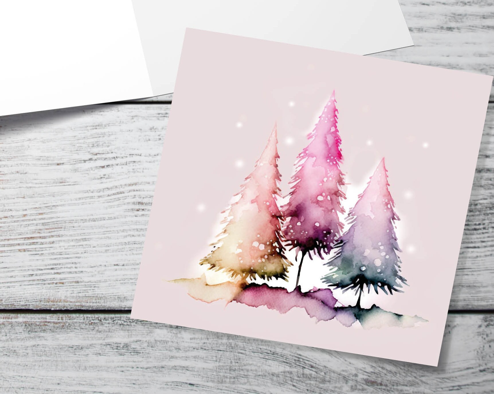 Messy Watercolour Trees Christmas Card Modern Elegant Fir Tree Fairy Lights Rainbow Painting Greetings Cards For Family Friends Xmas 2025 - View 10
