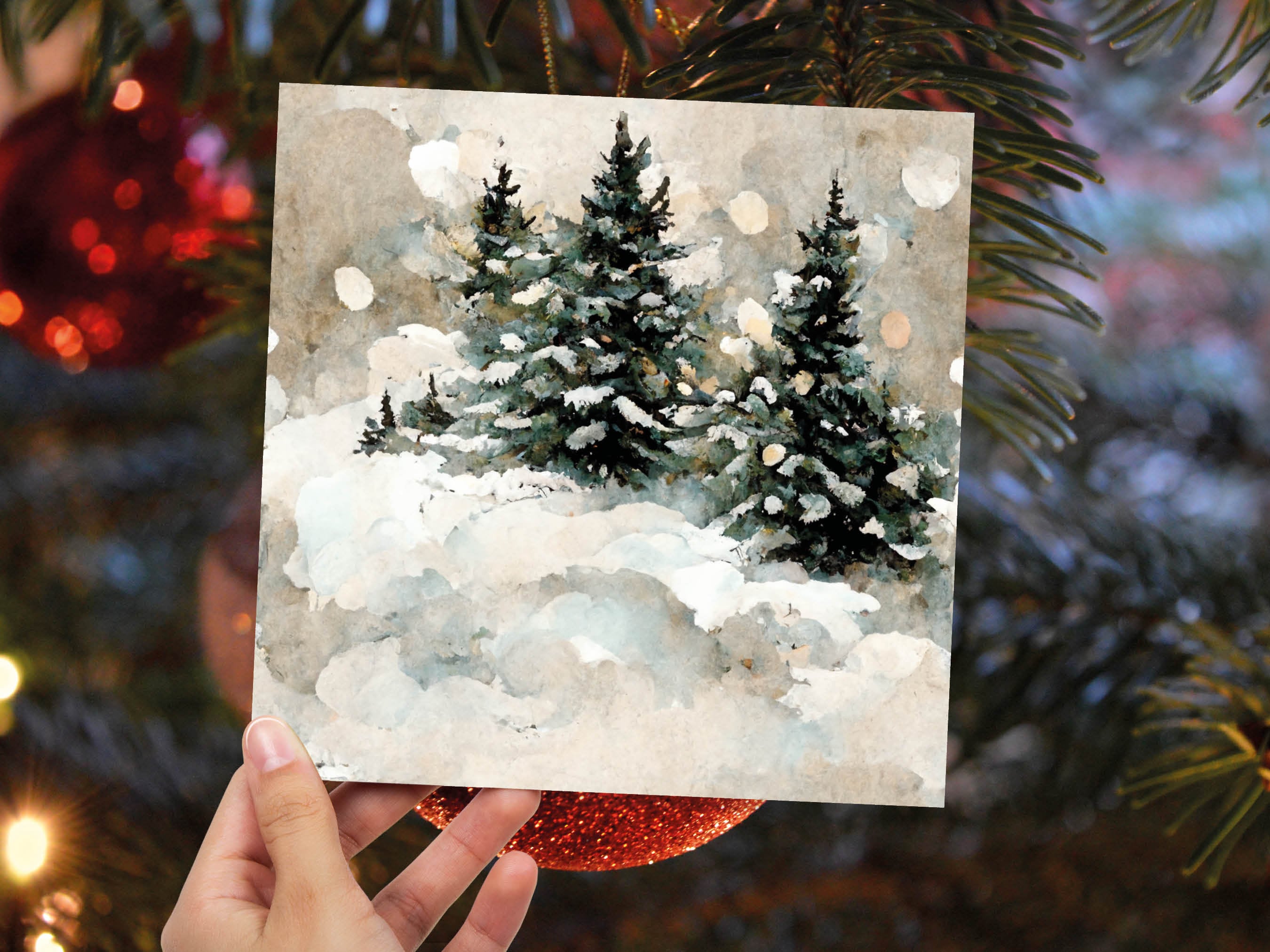 White Christmas Card Snow Scene Snowy Trees Winter Landscape Festive Watercolour Painting Greetings Family Friends Xmas 2025 1, 5, 10 Pack - View 5