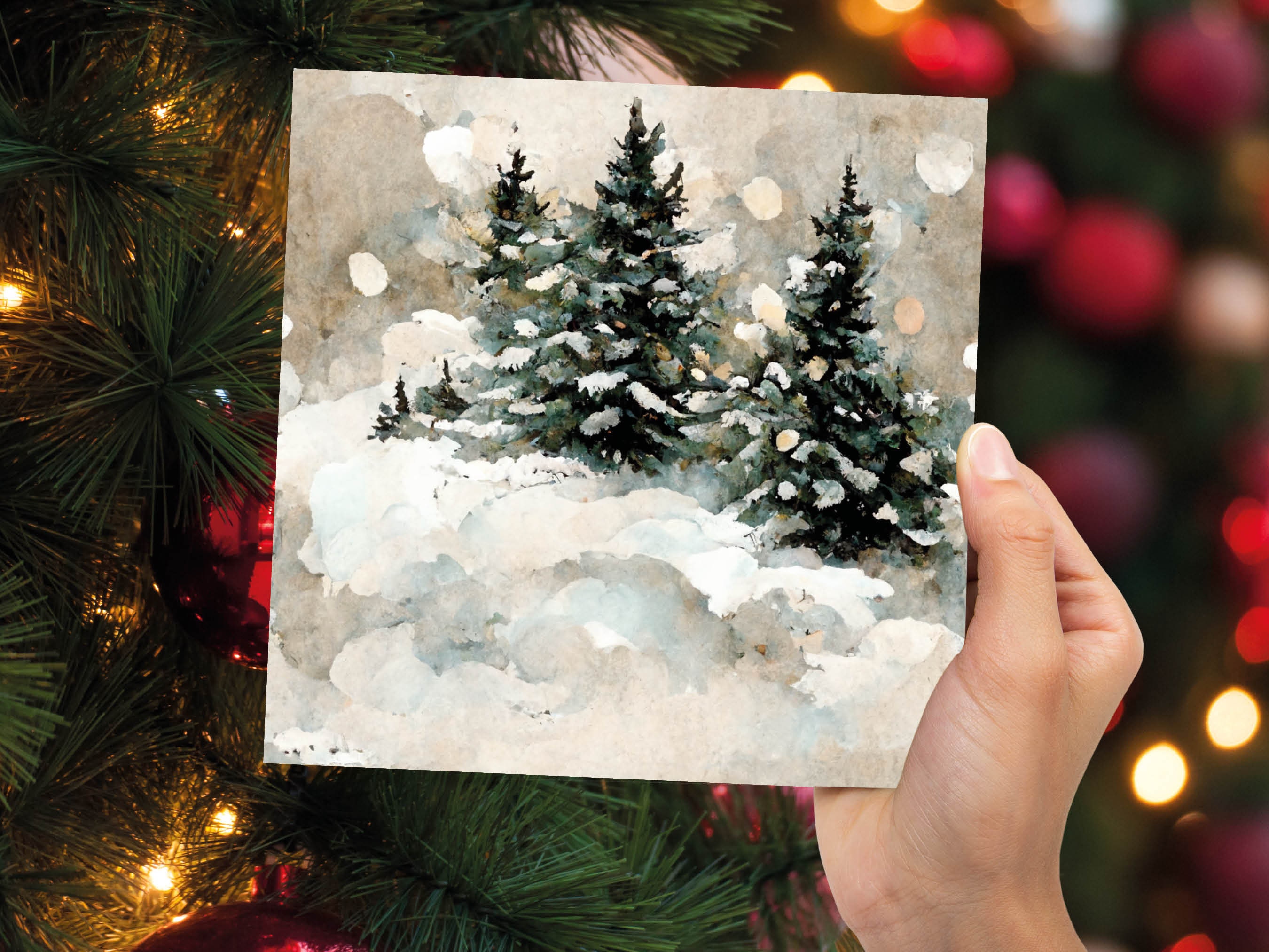 White Christmas Card Snow Scene Snowy Trees Winter Landscape Festive Watercolour Painting Greetings Family Friends Xmas 2025 1, 5, 10 Pack