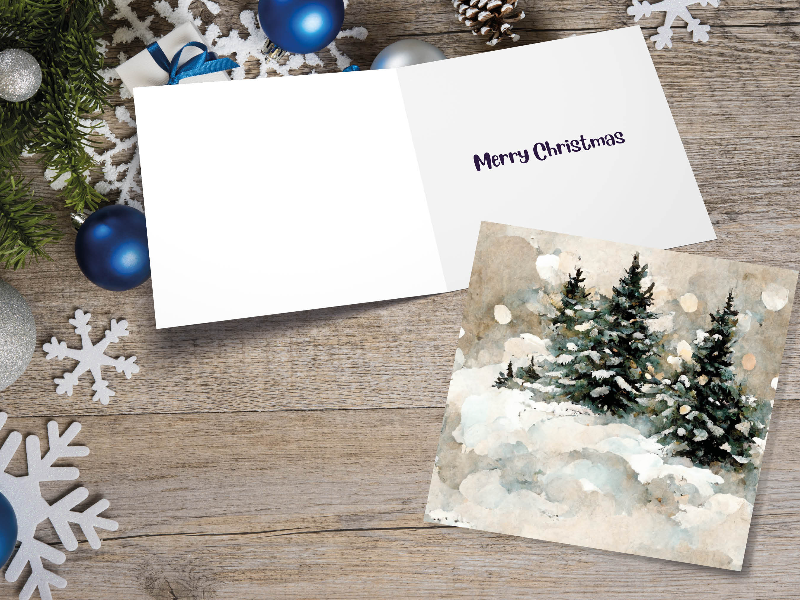 White Christmas Card Snow Scene Snowy Trees Winter Landscape Festive Watercolour Painting Greetings Family Friends Xmas 2025 1, 5, 10 Pack - View 4