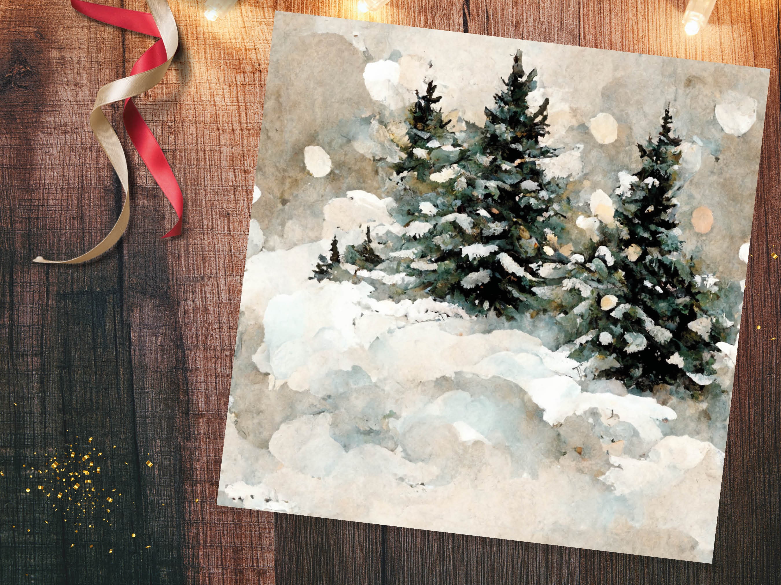 White Christmas Card Snow Scene Snowy Trees Winter Landscape Festive Watercolour Painting Greetings Family Friends Xmas 2025 1, 5, 10 Pack - View 6