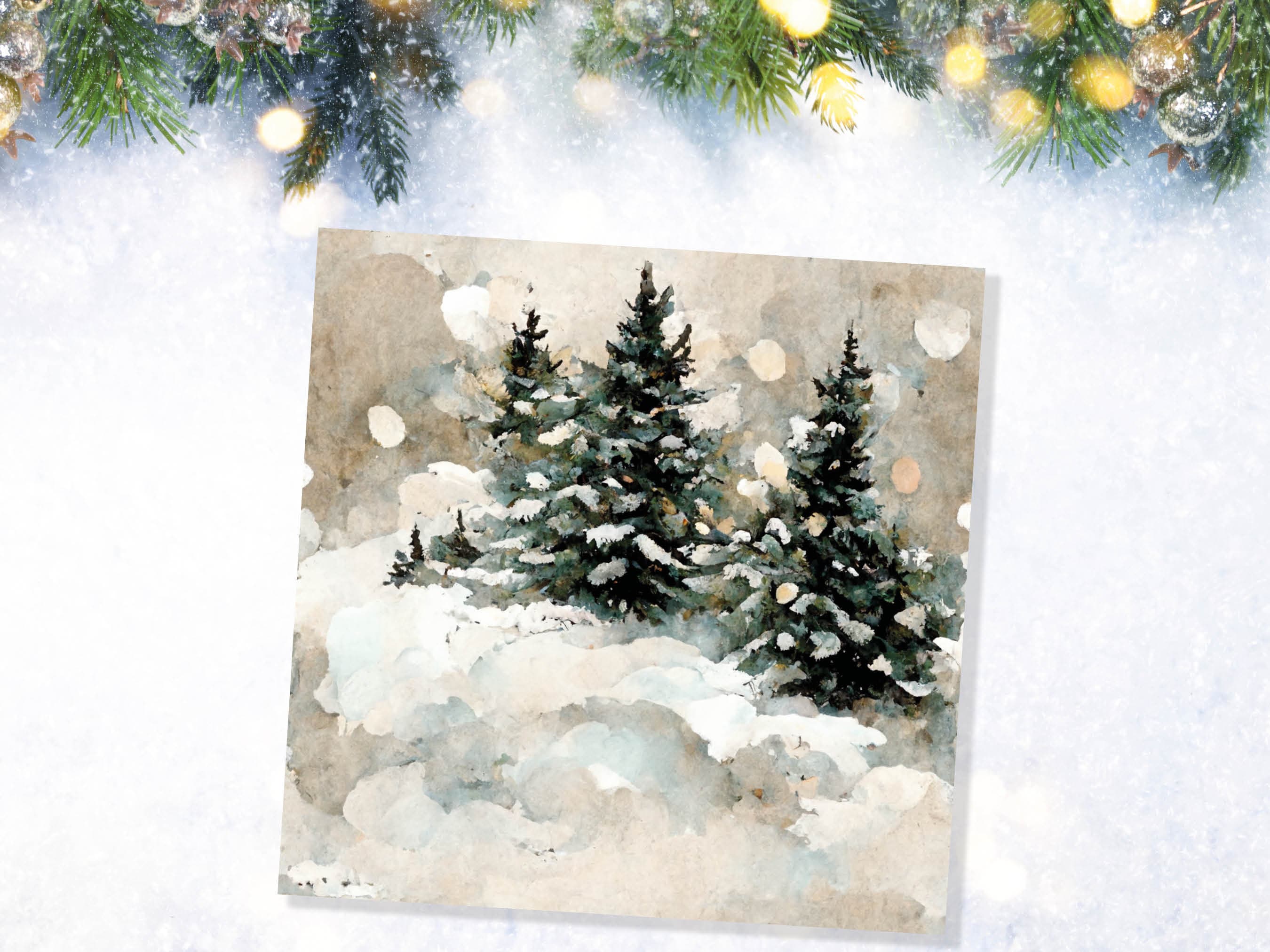 White Christmas Card Snow Scene Snowy Trees Winter Landscape Festive Watercolour Painting Greetings Family Friends Xmas 2025 1, 5, 10 Pack - View 8