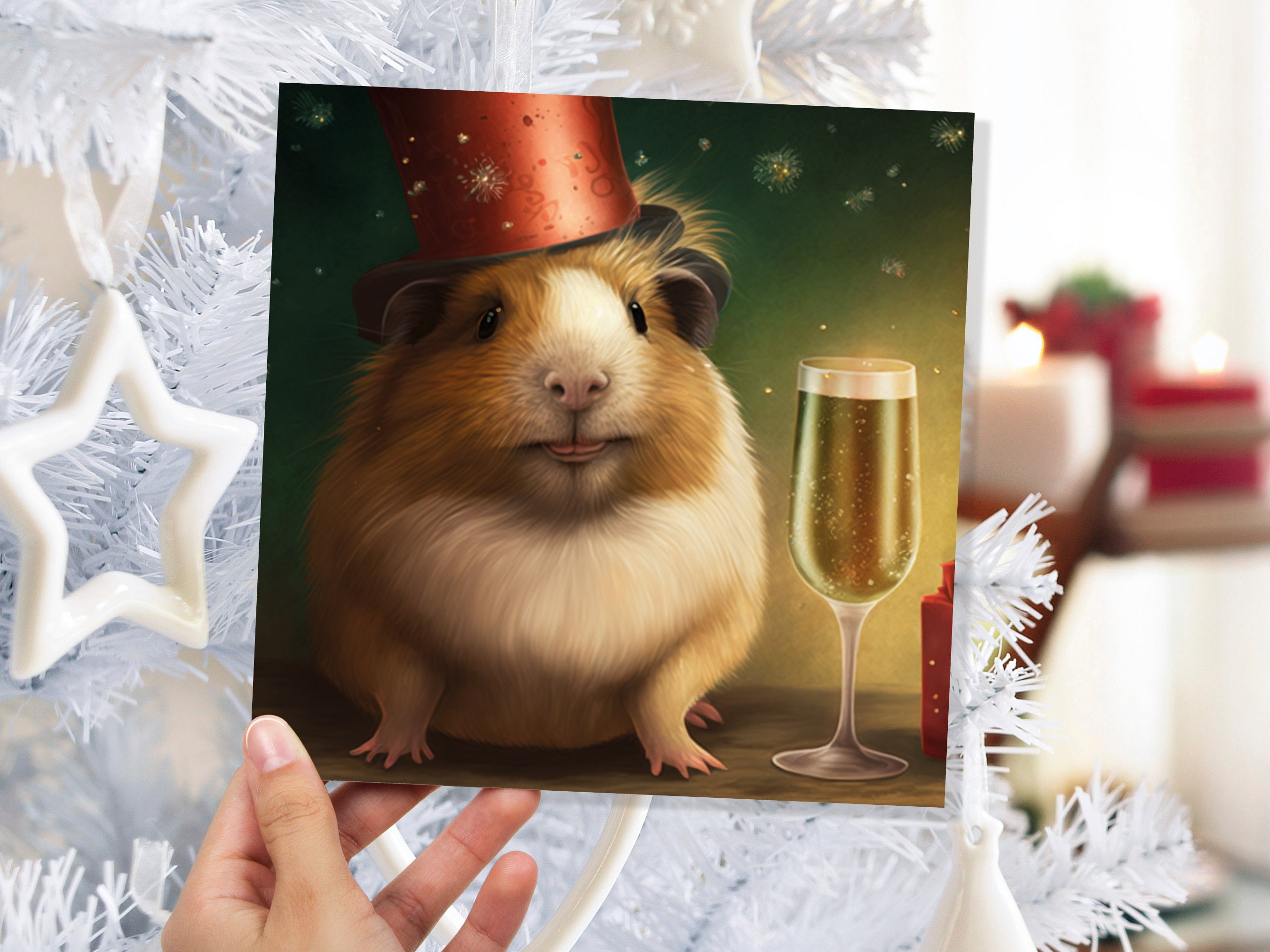 Funny Guinea Pig Christmas Card Drinking Champagne Flute Xmas Party Humour Unique Greetings For Family Friends Xmas 2025 1 or 10 Pack Set - View 8