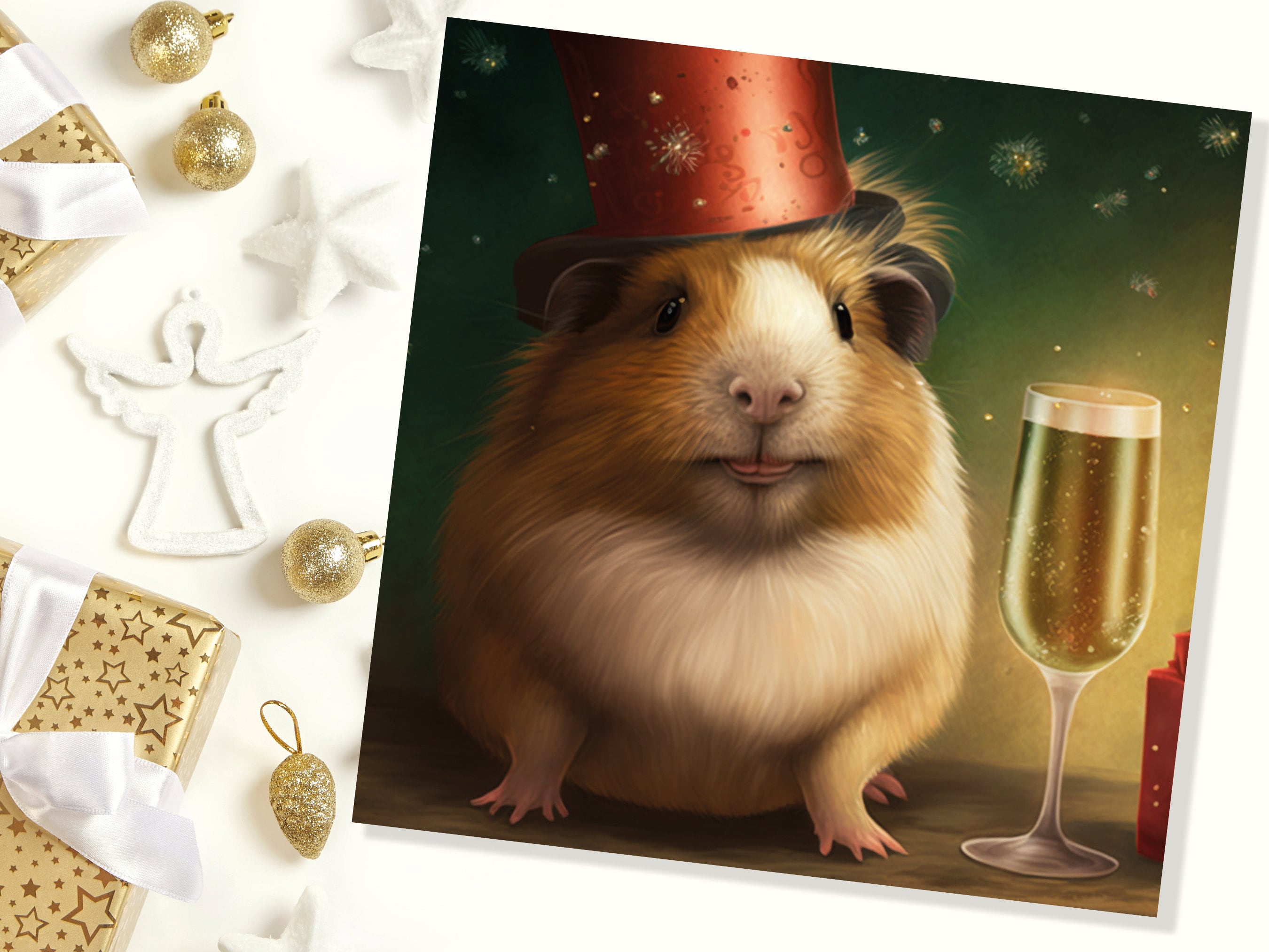 Funny Guinea Pig Christmas Card Drinking Champagne Flute Xmas Party Humour Unique Greetings For Family Friends Xmas 2025 1 or 10 Pack Set - View 5