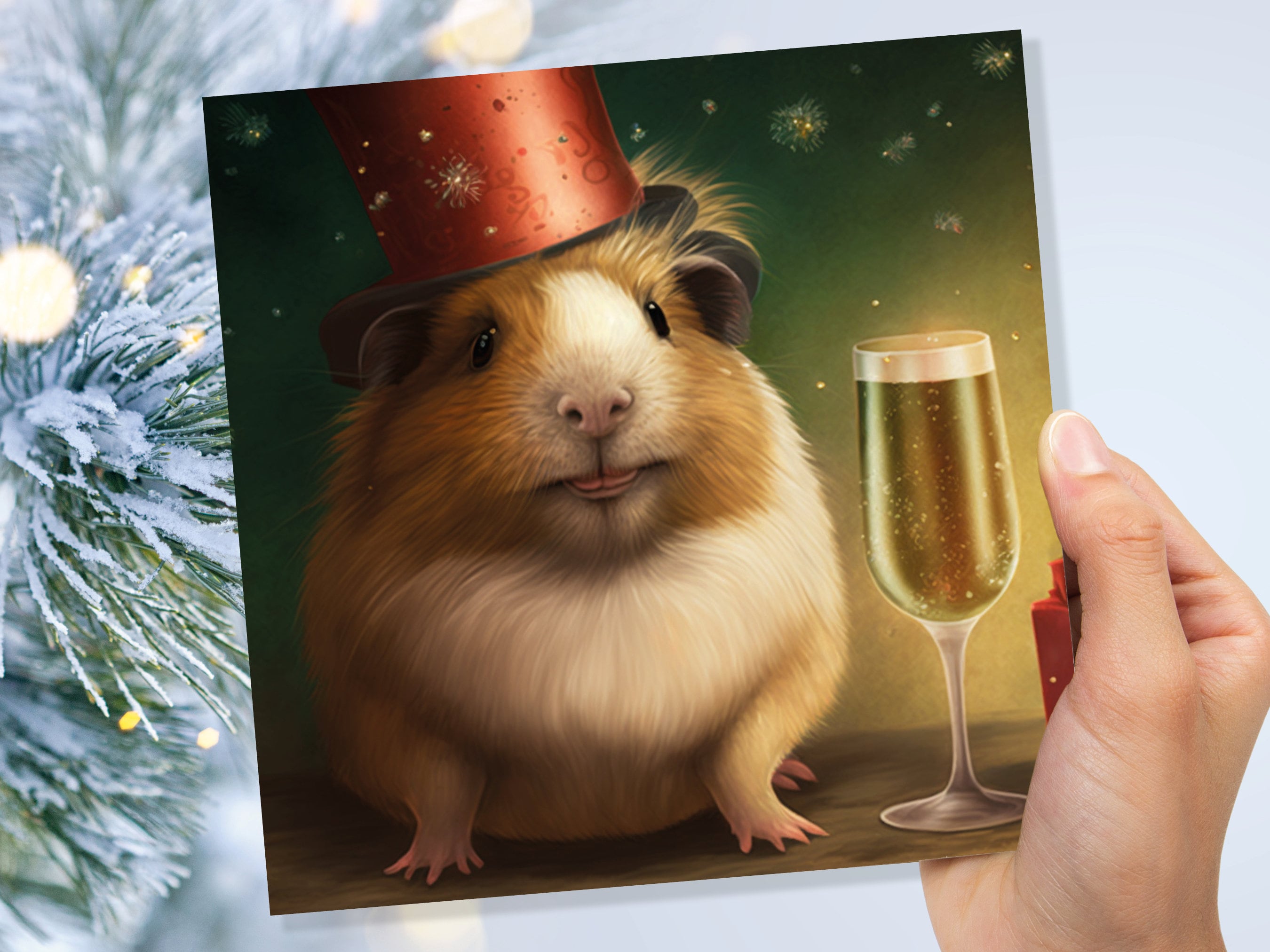 Funny Guinea Pig Christmas Card Drinking Champagne Flute Xmas Party Humour Unique Greetings For Family Friends Xmas 2025 1 or 10 Pack Set - View 3