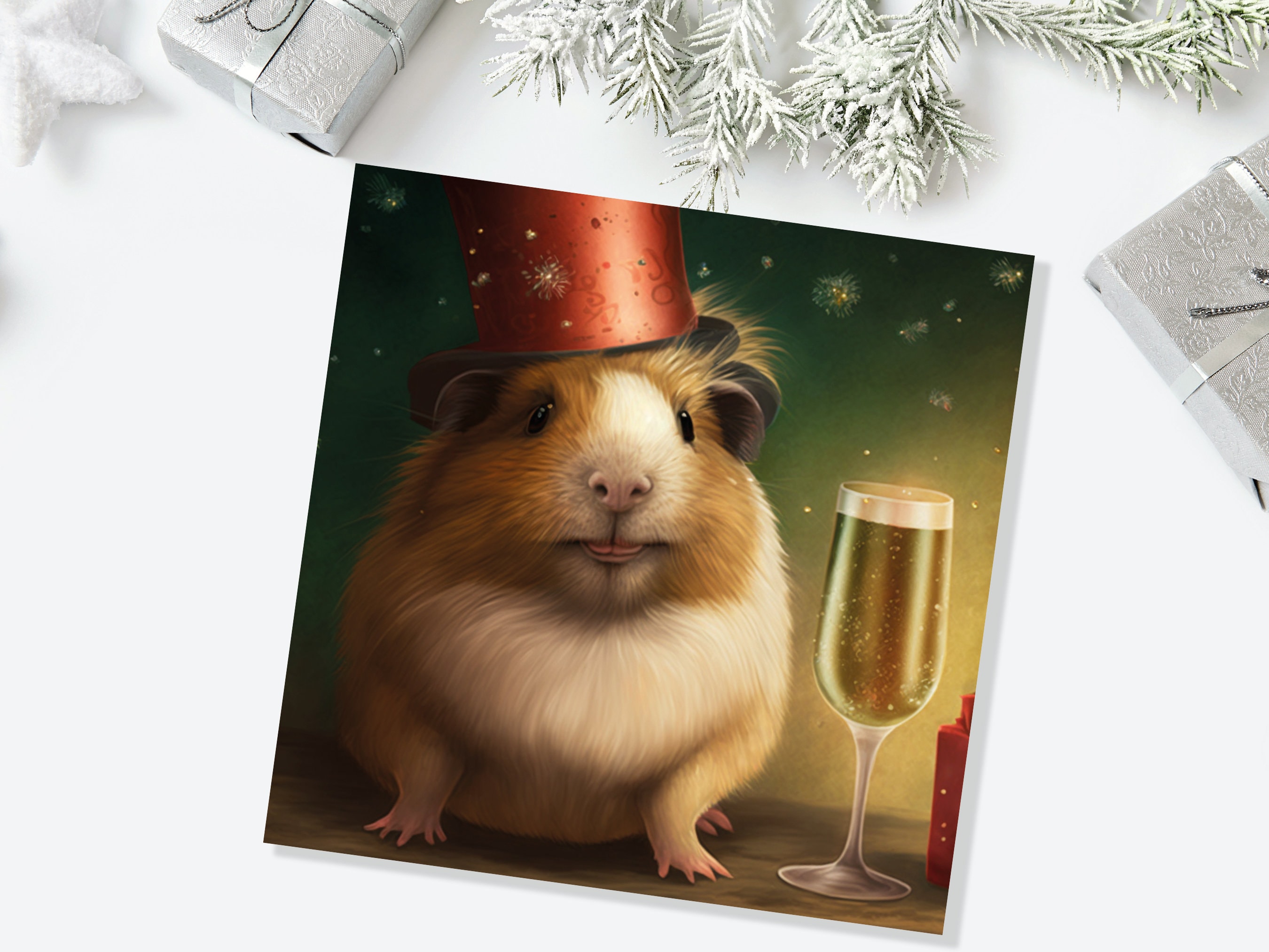 Funny Guinea Pig Christmas Card Drinking Champagne Flute Xmas Party Humour Unique Greetings For Family Friends Xmas 2025 1 or 10 Pack Set - View 6