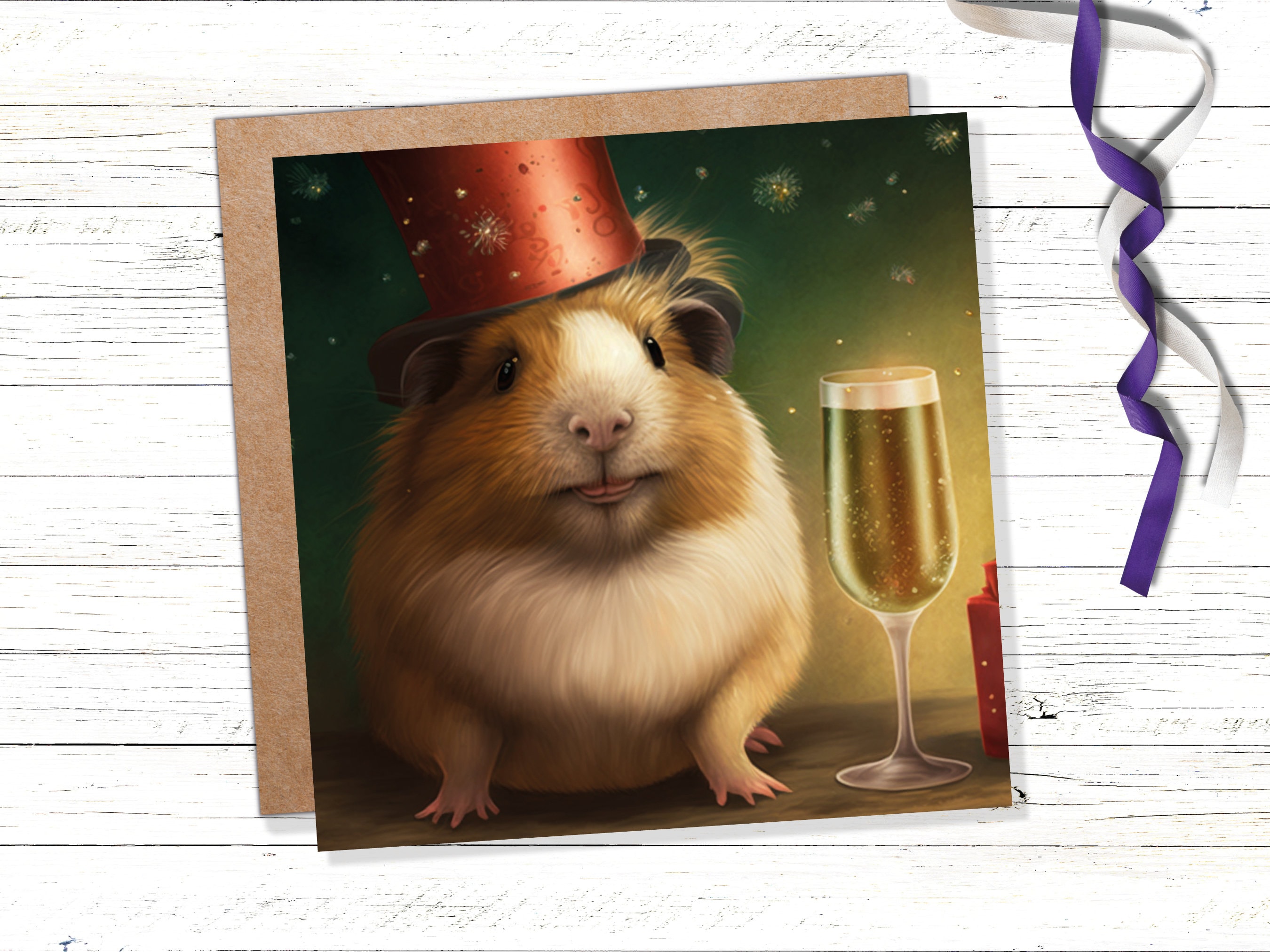 Funny Guinea Pig Christmas Card Drinking Champagne Flute Xmas Party Humour Unique Greetings For Family Friends Xmas 2025 1 or 10 Pack Set - View 9
