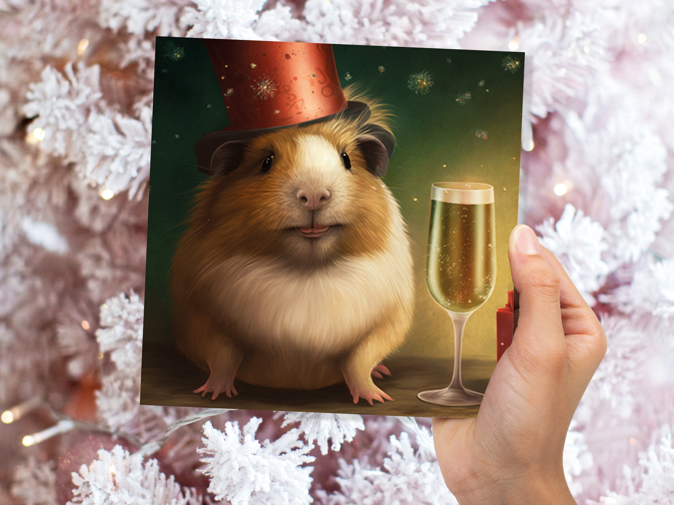 Funny Guinea Pig Christmas Card Drinking Champagne Flute Xmas Party Humour Unique Greetings For Family Friends Xmas 2025 1 or 10 Pack Set - View 7