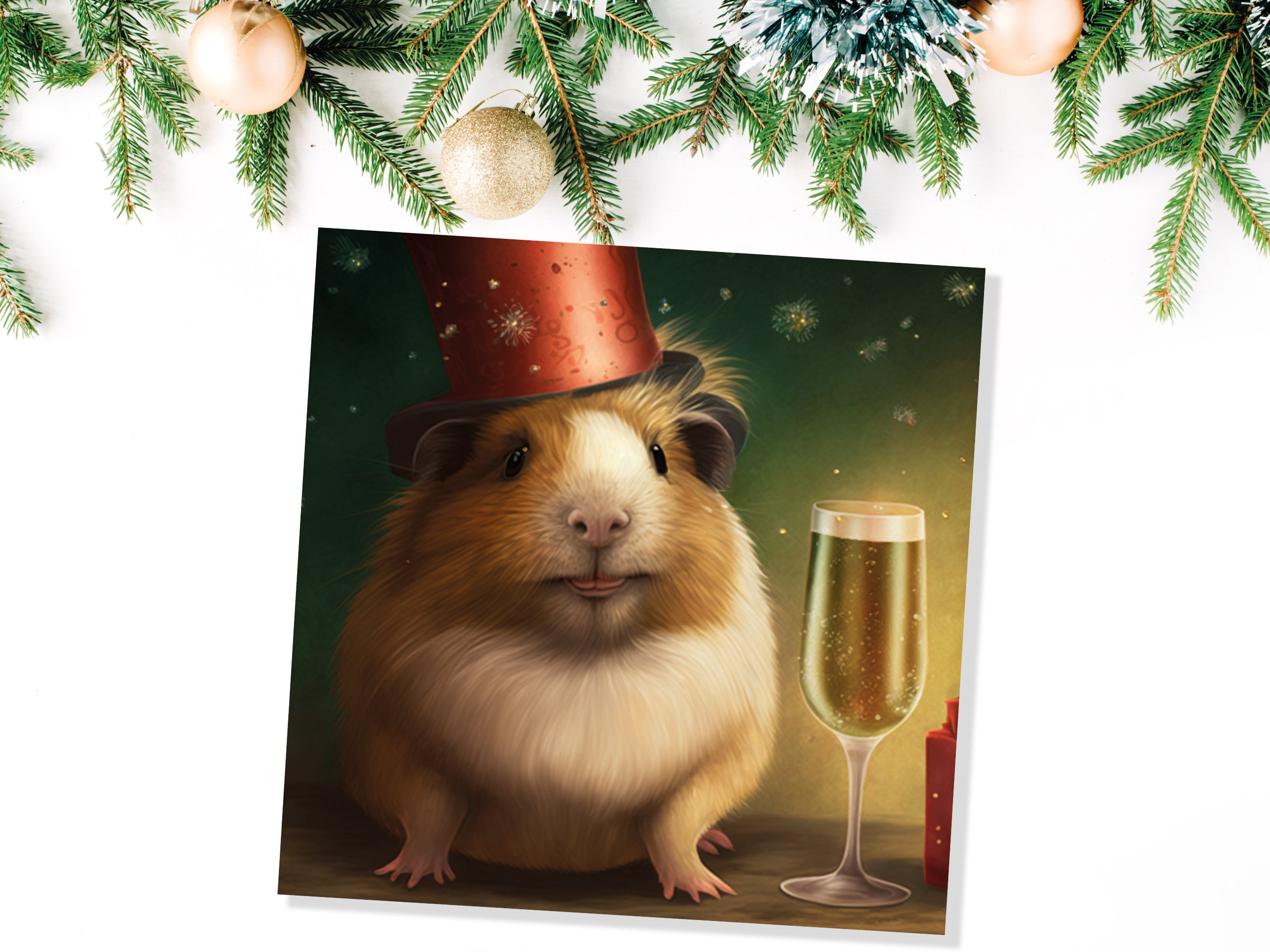 Funny Guinea Pig Christmas Card Drinking Champagne Flute Xmas Party Humour Unique Greetings For Family Friends Xmas 2025 1 or 10 Pack Set - View 2