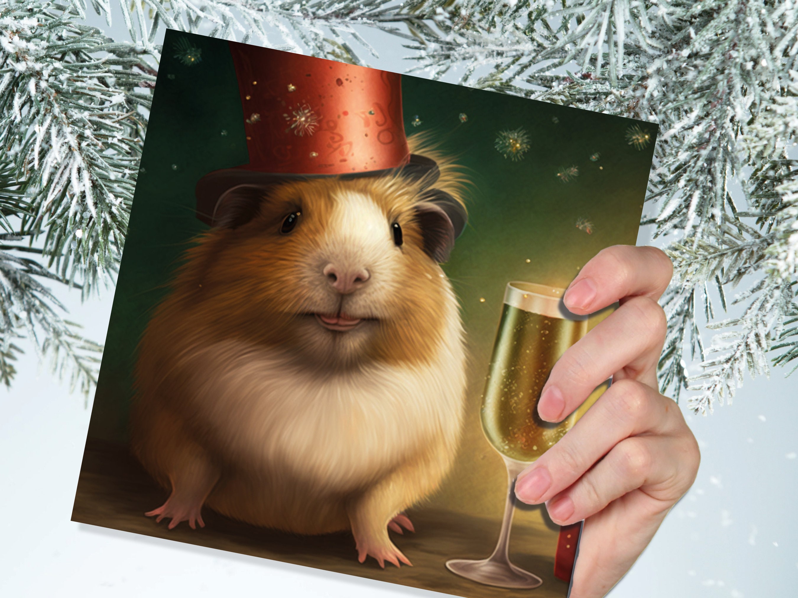 Funny Guinea Pig Christmas Card Drinking Champagne Flute Xmas Party Humour Unique Greetings For Family Friends Xmas 2025 1 or 10 Pack Set - View 4