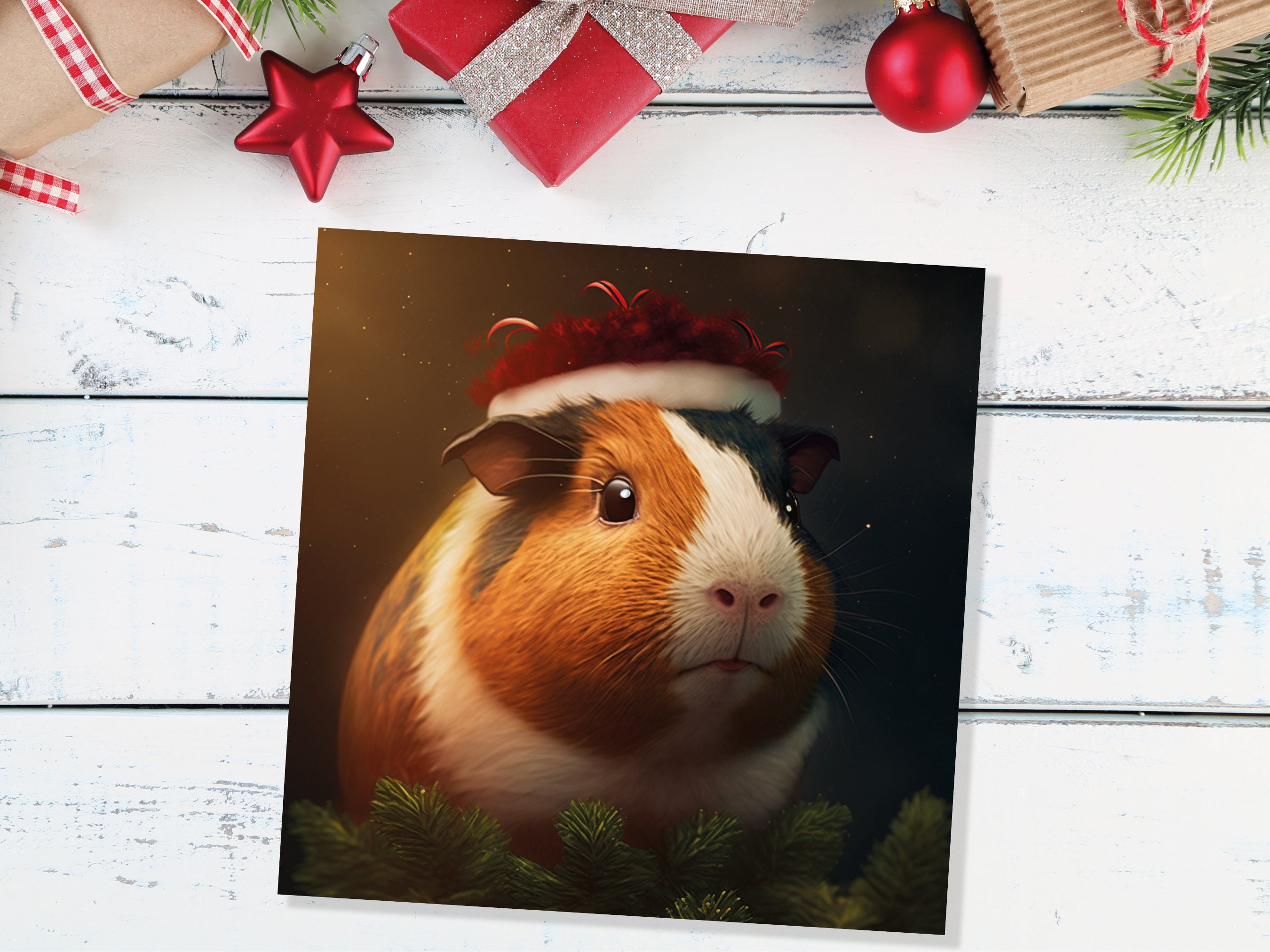 Cute Guinea Pig Christmas Card Wearing Xmas Hat Unique Greetings For Cavy Fans Family Friends Xmas 2025 1 or 10 Pack Set for Owners Pets Fun - View 3