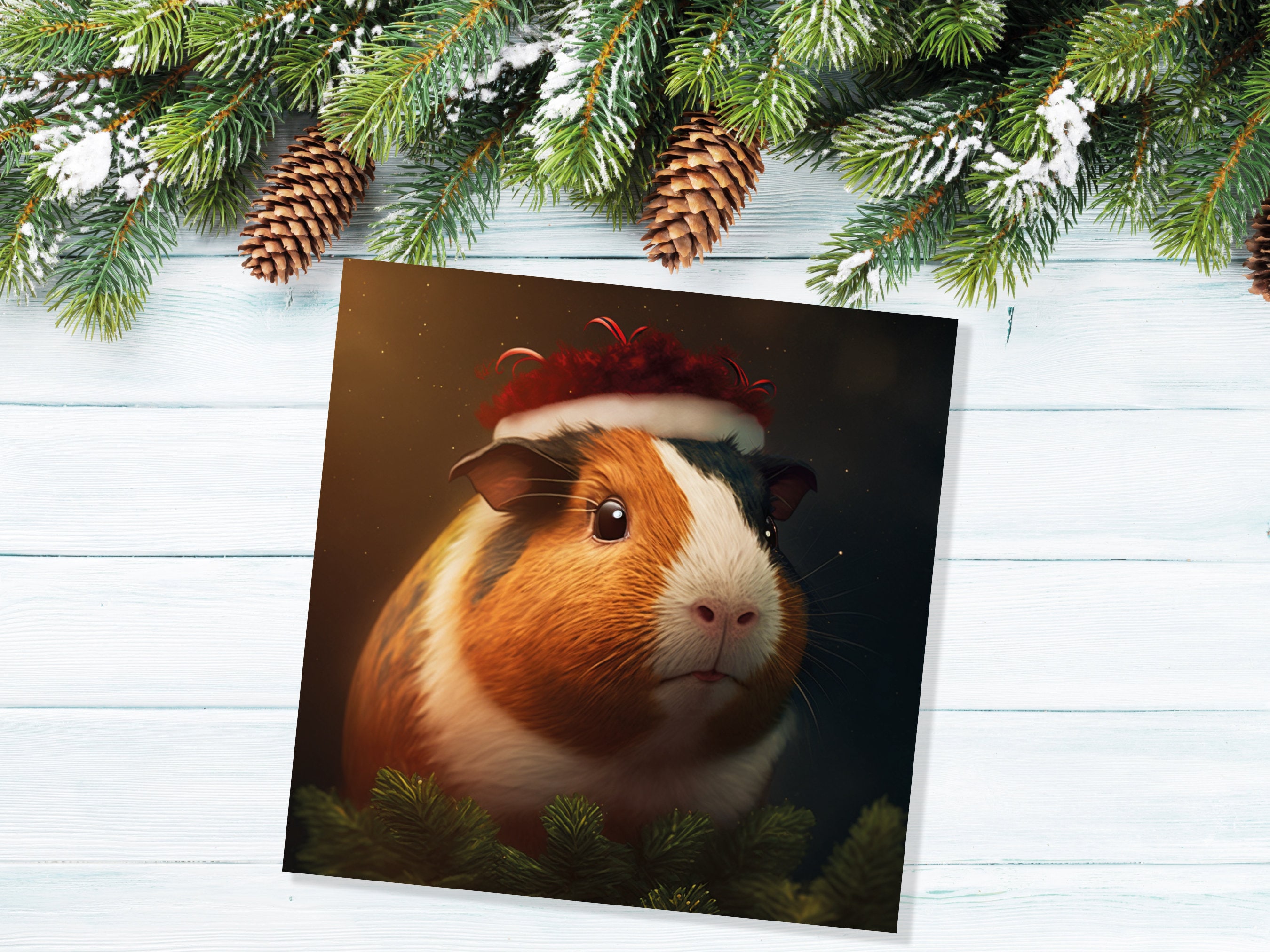 Cute Guinea Pig Christmas Card Wearing Xmas Hat Unique Greetings For Cavy Fans Family Friends Xmas 2025 1 or 10 Pack Set for Owners Pets Fun - View 7