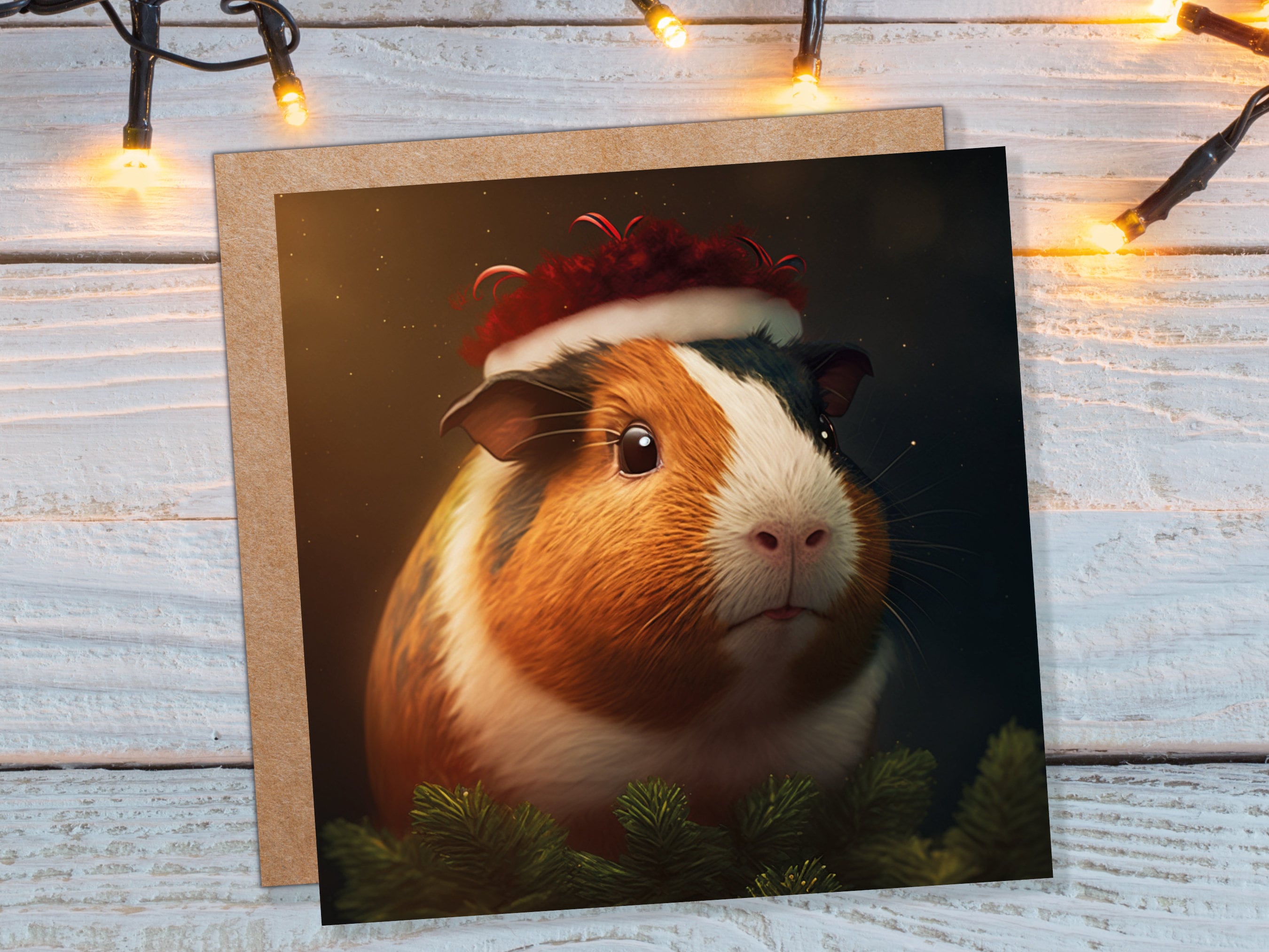 Cute Guinea Pig Christmas Card Wearing Xmas Hat Unique Greetings For Cavy Fans Family Friends Xmas 2025 1 or 10 Pack Set for Owners Pets Fun - View 10