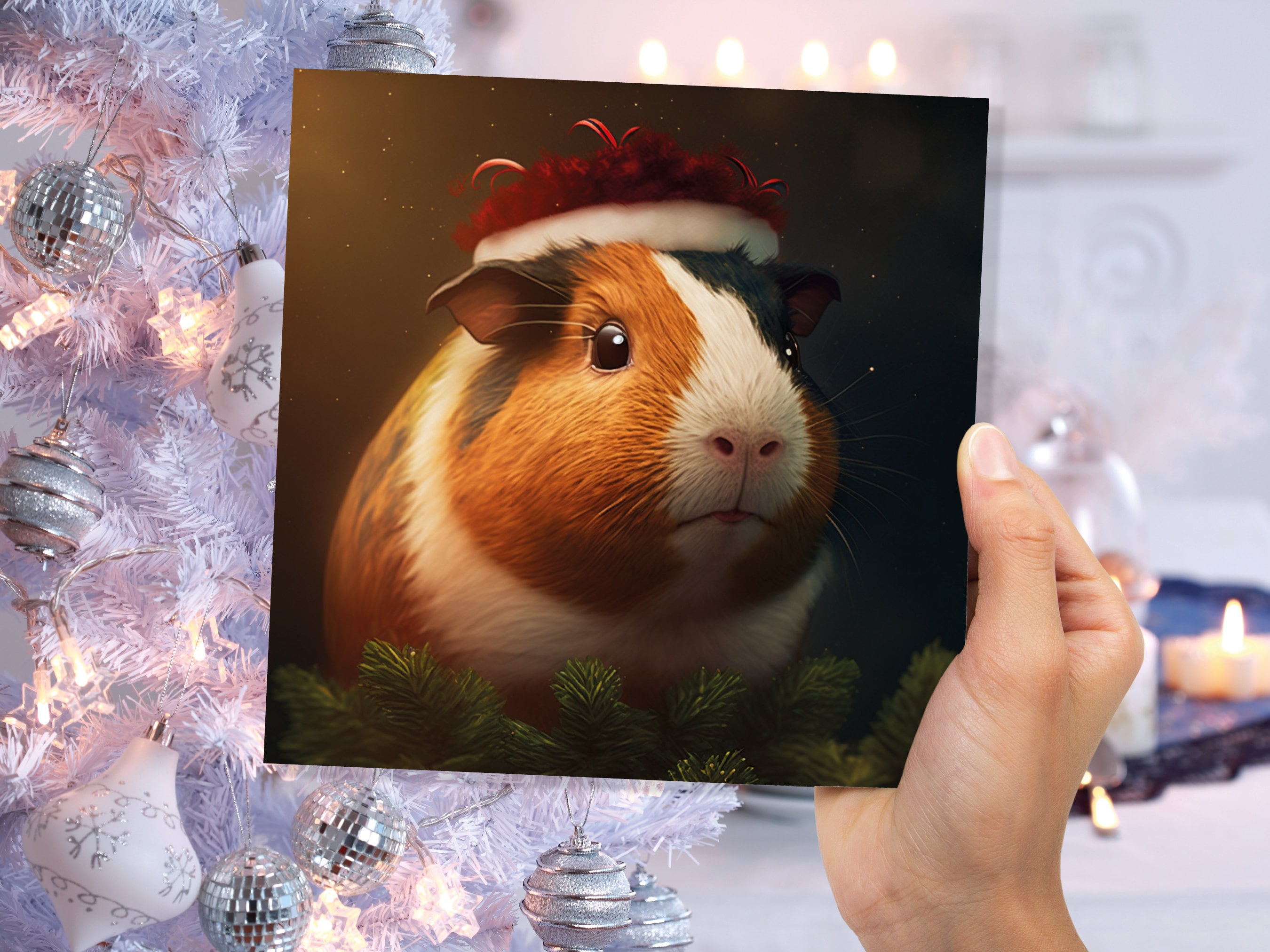 Cute Guinea Pig Christmas Card Wearing Xmas Hat Unique Greetings For Cavy Fans Family Friends Xmas 2025 1 or 10 Pack Set for Owners Pets Fun - View 8
