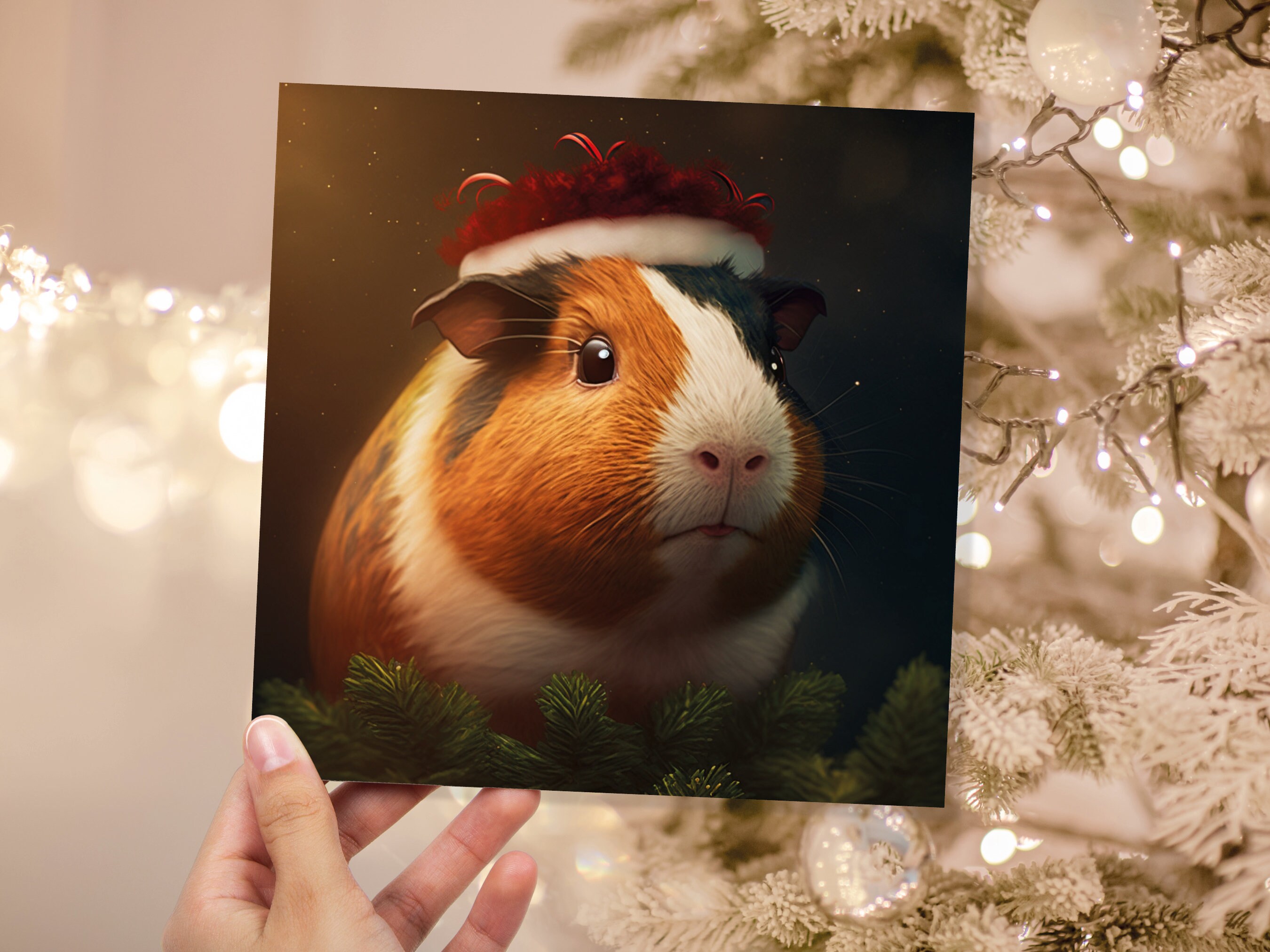 Cute Guinea Pig Christmas Card Wearing Xmas Hat Unique Greetings For Cavy Fans Family Friends Xmas 2025 1 or 10 Pack Set for Owners Pets Fun - View 9