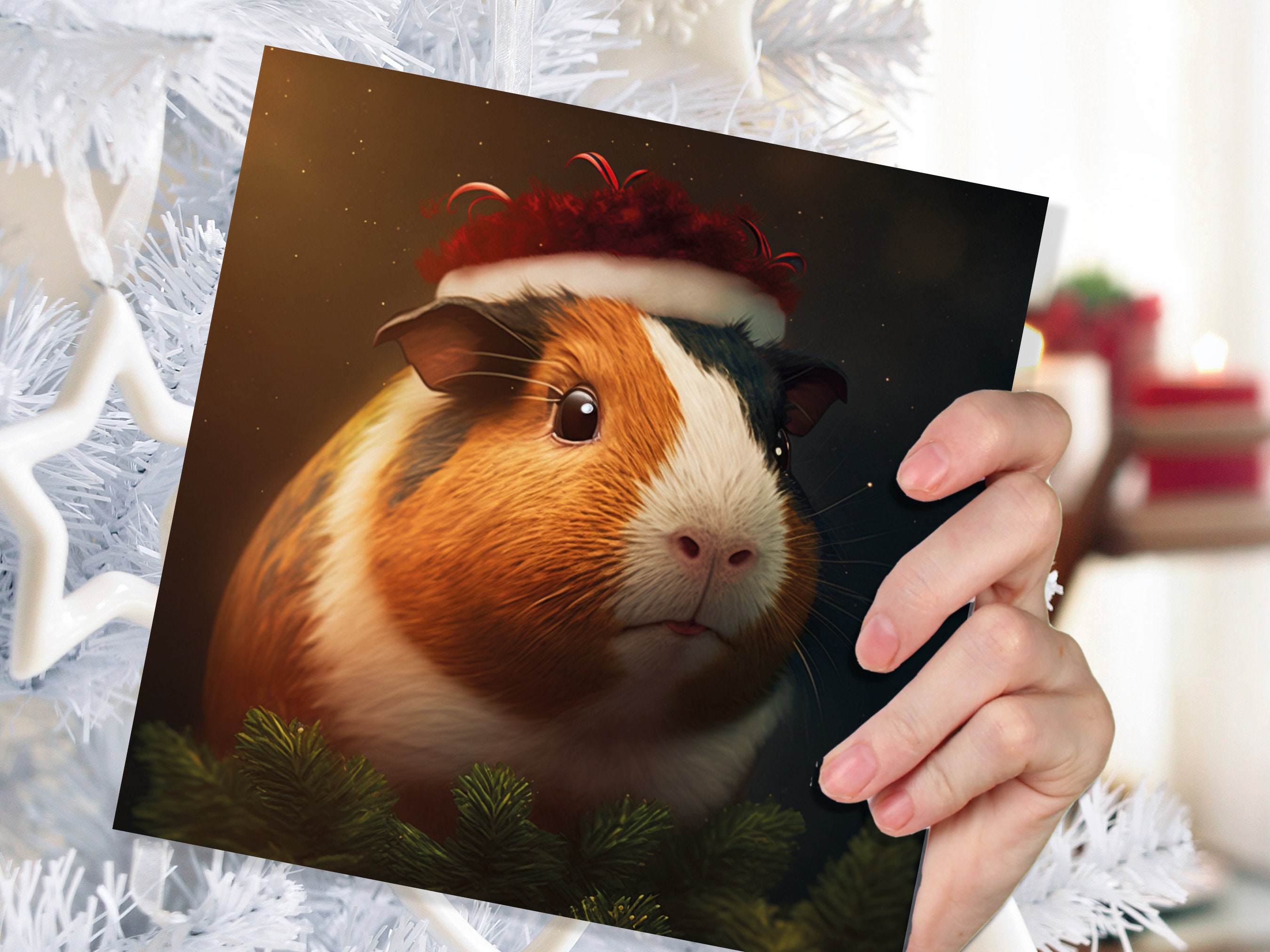 Cute Guinea Pig Christmas Card Wearing Xmas Hat Unique Greetings For Cavy Fans Family Friends Xmas 2025 1 or 10 Pack Set for Owners Pets Fun - View 5