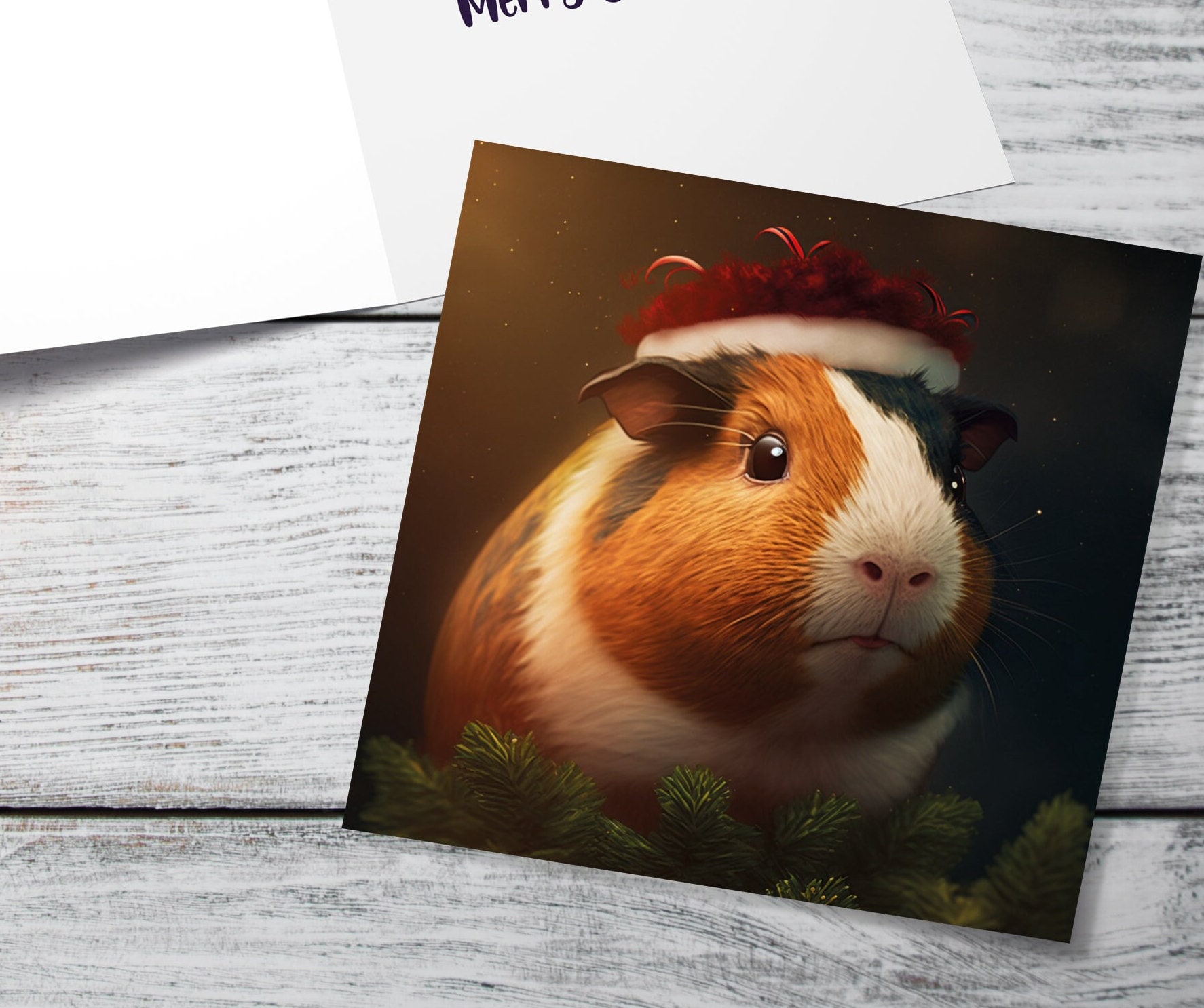 Cute Guinea Pig Christmas Card Wearing Xmas Hat Unique Greetings For Cavy Fans Family Friends Xmas 2025 1 or 10 Pack Set for Owners Pets Fun - View 2