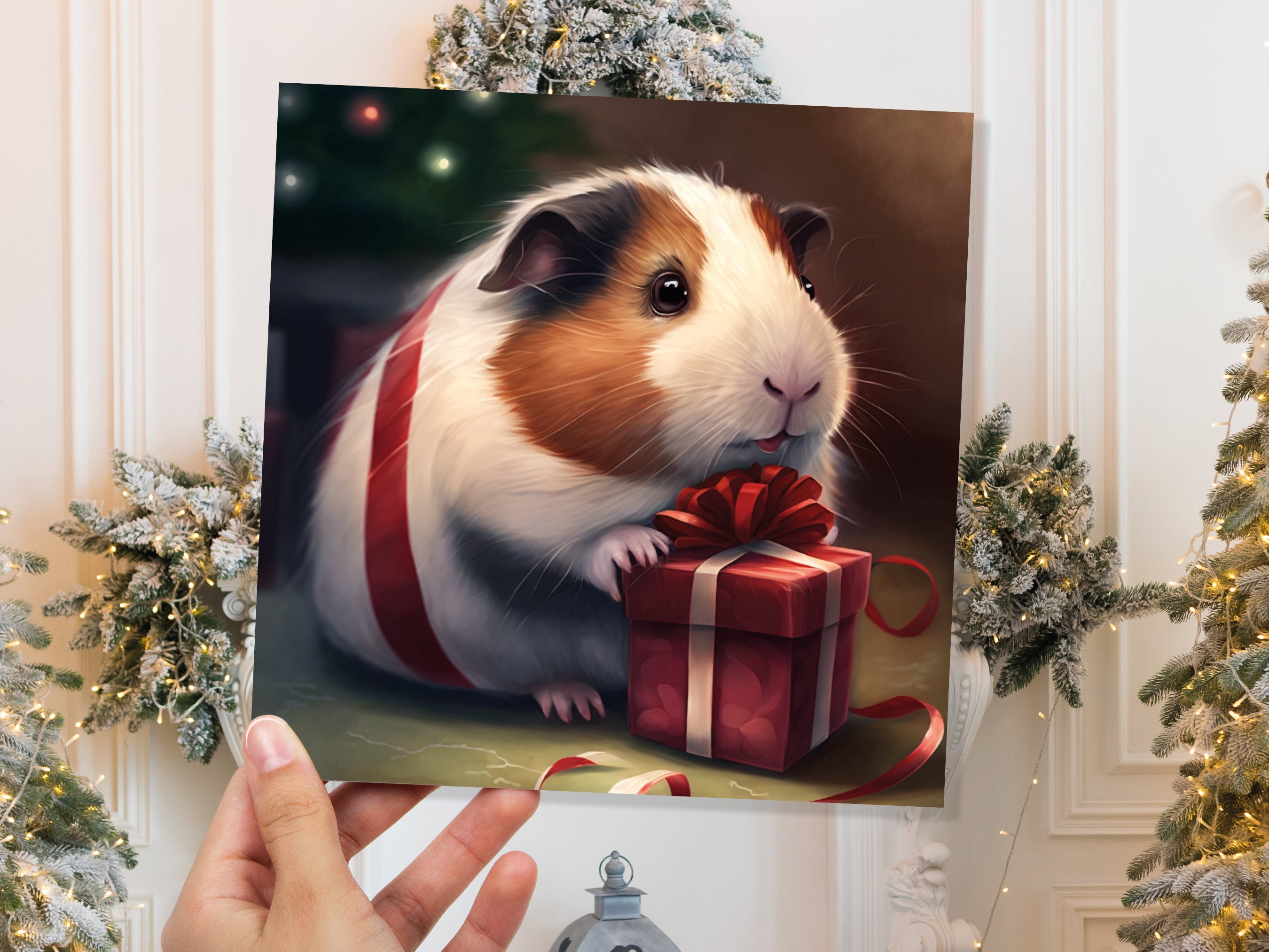 Cute Guinea Pig Christmas Card Gift Giving Present Unique Fun Greetings For Cavy Fans Family Friends Xmas 2025 1 or 10 Pack Set Owners Kids - View 6